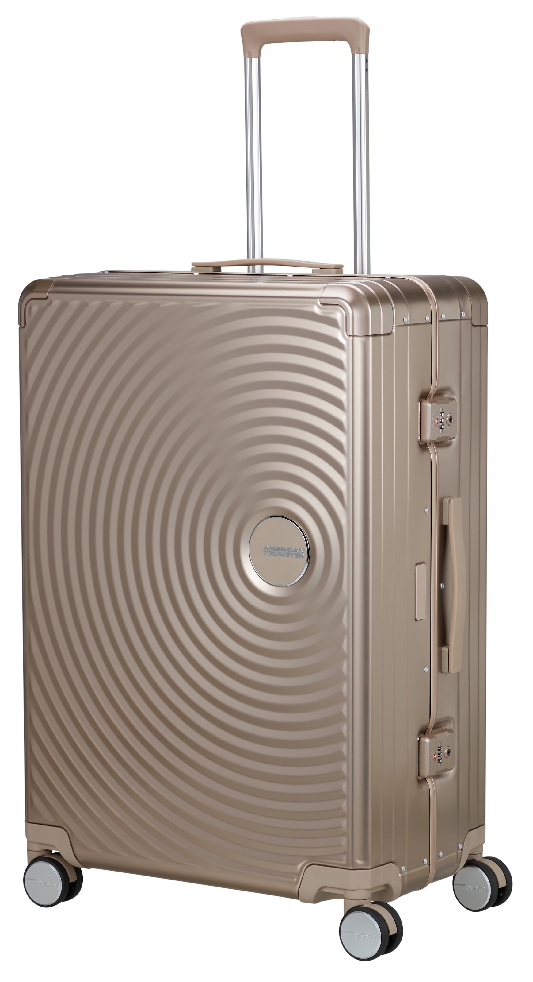 American Tourister® Hartschalen-Trolley »SOUNDBOX ALU, verschiedene Größen und Farben«, 4 Rollen, Hartschalen-Koffer zwei TSA-Schlösser Aluminium-Koffer