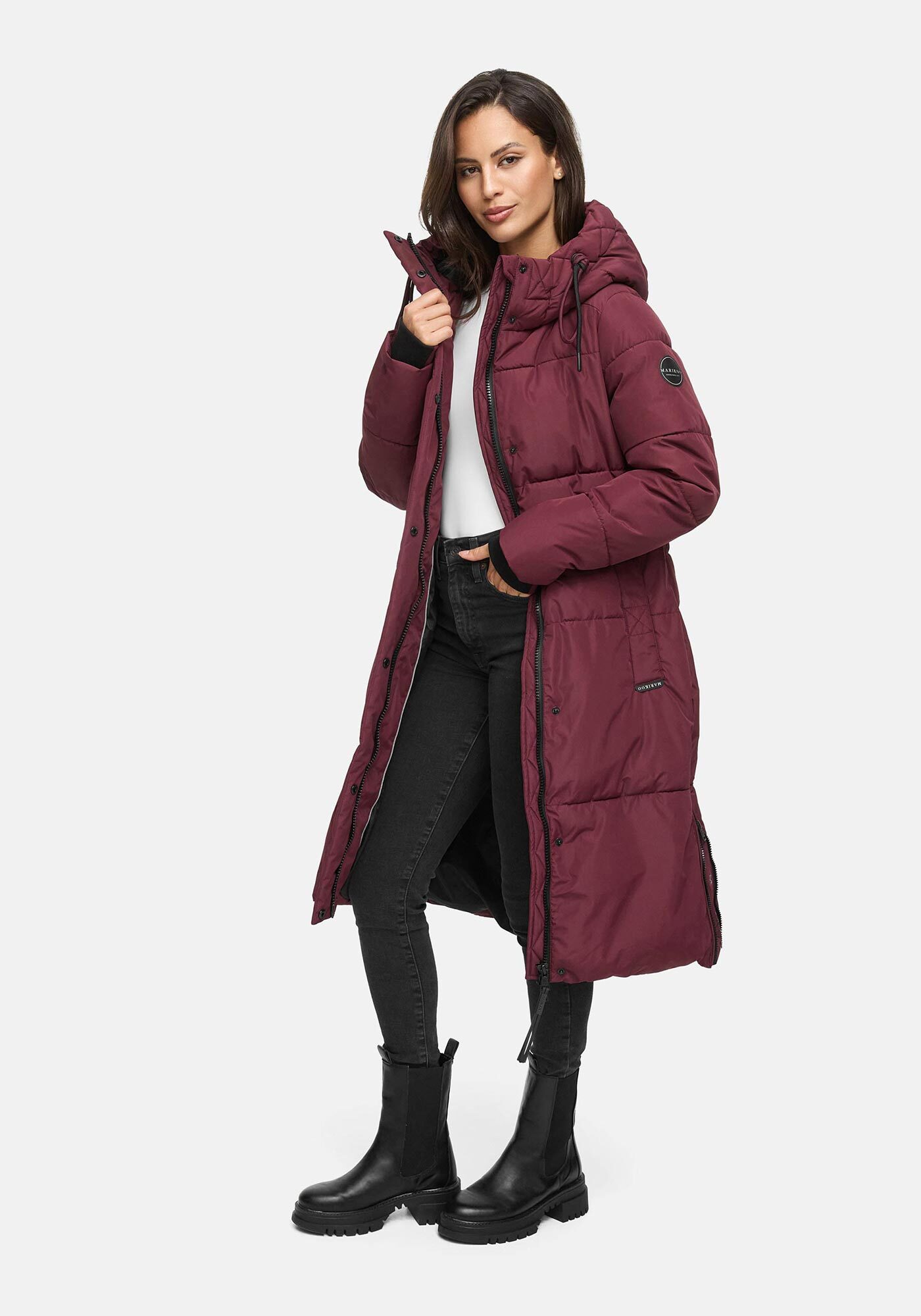 Marikoo Winterjacke "Michikoo" Extra langer Schnitt mit seitlichen Gehschlitzen