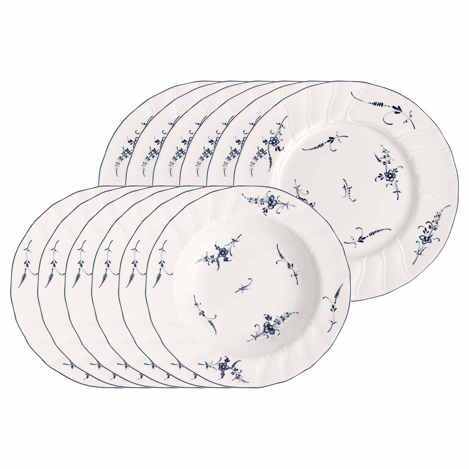 Villeroy & Boch Geschirr-Set "Tafelservice Vieux Luxembourg 12er Set weiß-blau" Spülmaschinengeeignet, Mikrowellengeeignet
