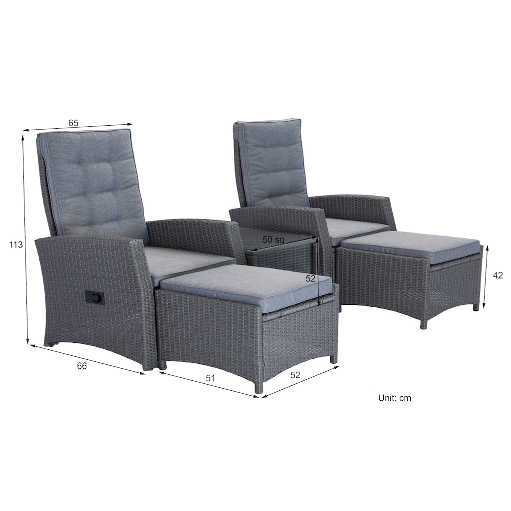 KONIFERA Gartenlounge-Set »Paris«, (Set, 9 tlg., 2x Sessel, 2x Hocker, 1x Tisch 50x50x51,5 cm, inkl. Schutzhülle)