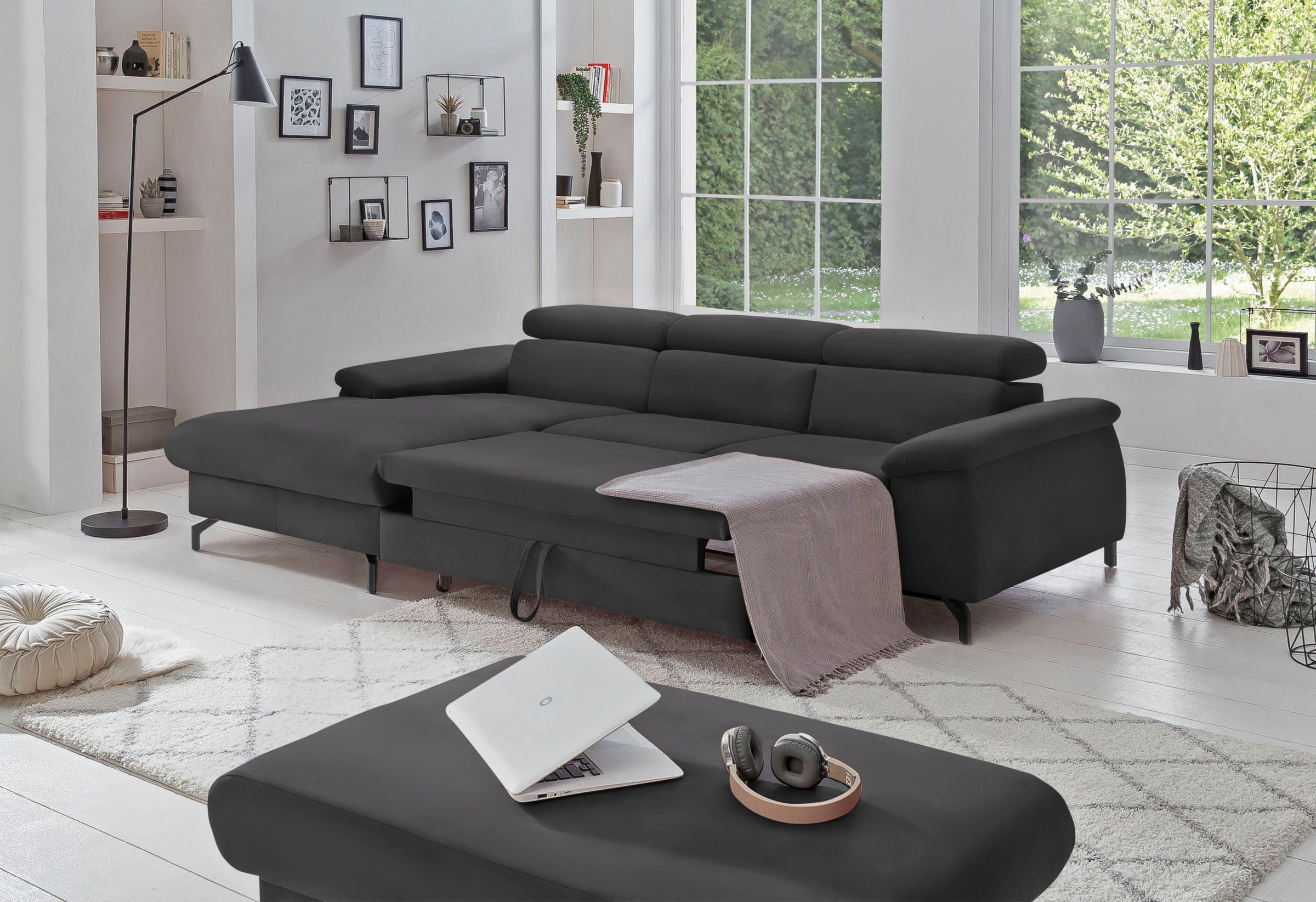 COTTA Polstergarnitur »Komaris«, (Set), Set: bestehend aus Ecksofa und Hocker, frei im Raum stellbar