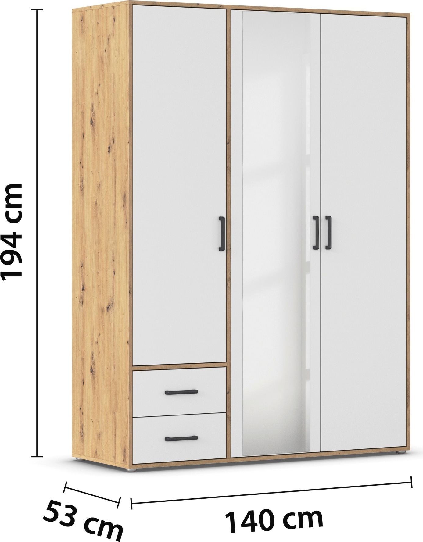 rauch Drehtürenschrank »Kleiderschrank Schrank Garderobe Wäscheschrank VOYAGER«, (in 3 verschiedenen Ausstattungen BASIC/CLASSIC/PREMIUM), mit modernen Griffen in Graumetallic, inkl. Schubkästen und Spiegel