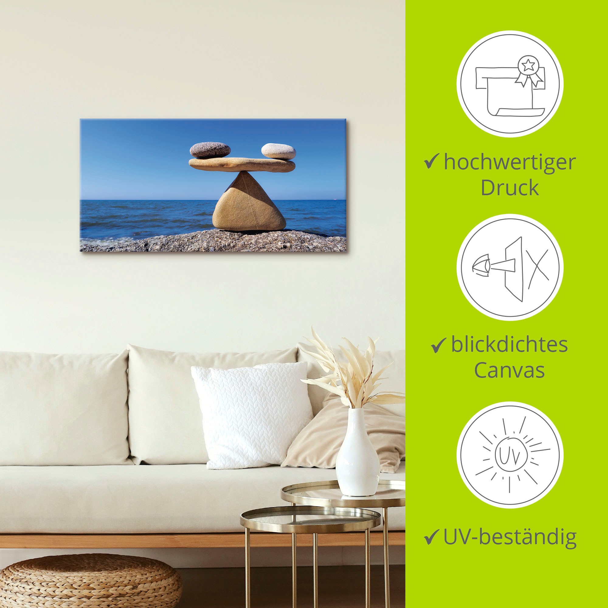Artland Wandbild »Gleichgewicht - Steine Meer«, Zen, (1 St.), als Alubild, Outdoorbild, Leinwandbild, Poster, Wandaufkleber