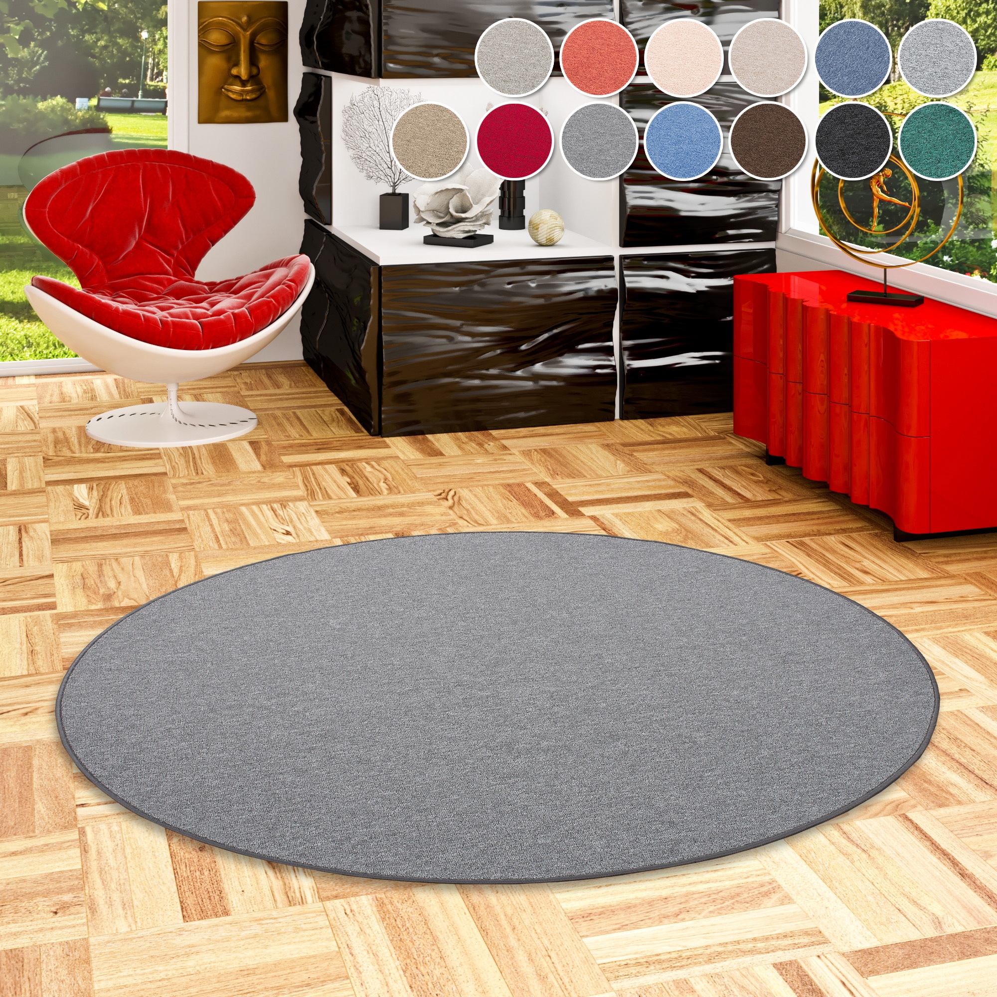 OTTO home Teppich "Fortis, Schlinge, Made in Netherlands" rund 5 mm Höhe Uni Farben, gekettelt, strapazierfähig, Wohnzimmer