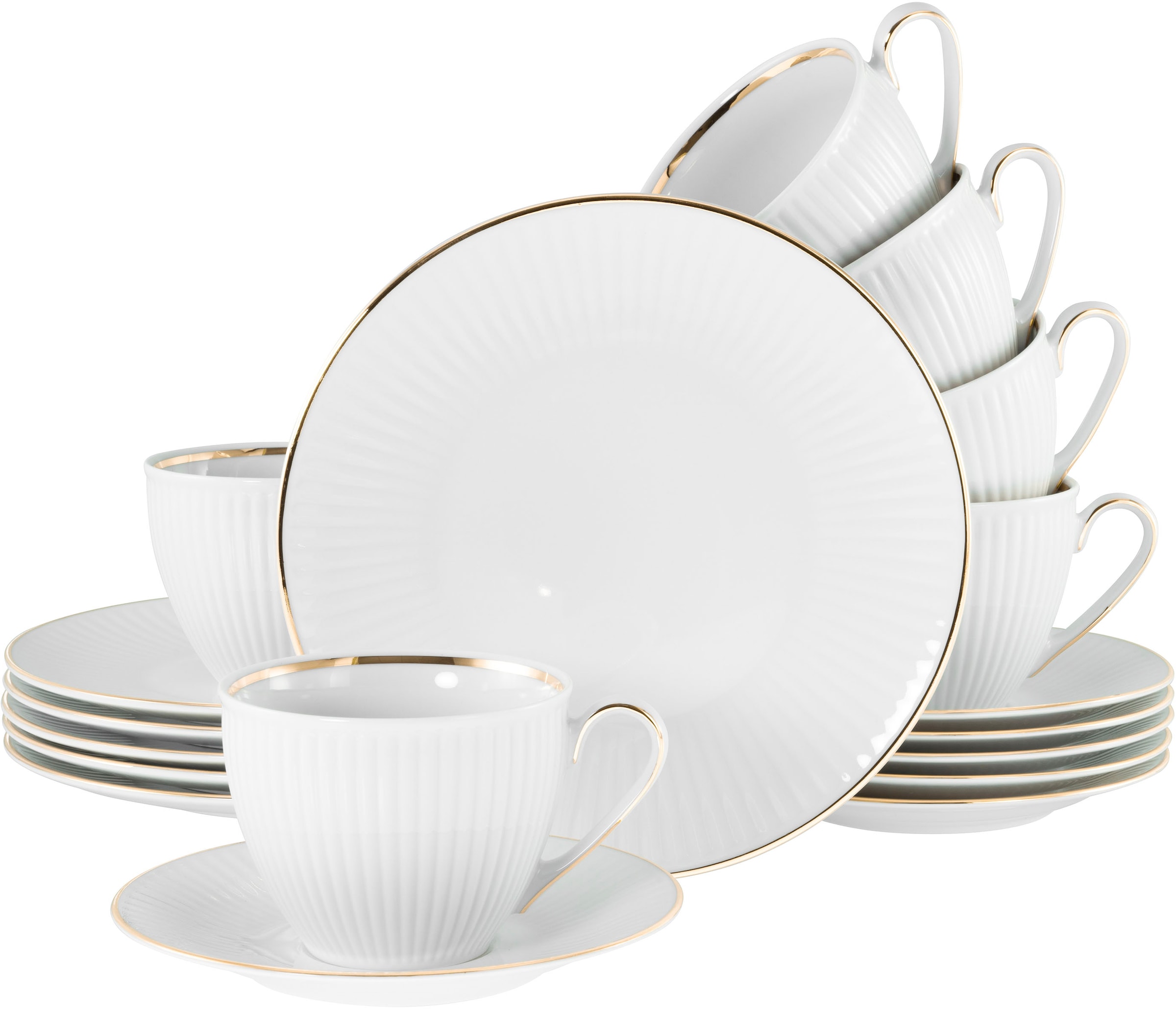 CreaTable Kaffeeservice "Valencia Gold, Kaffee-Service 18-tlg" Elegant, Goldrand