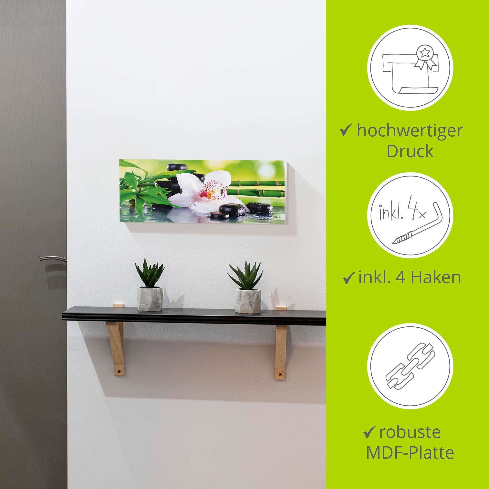 Artland Hakenleiste »Spa Steine Bambus Zweige Orchidee«, MDF