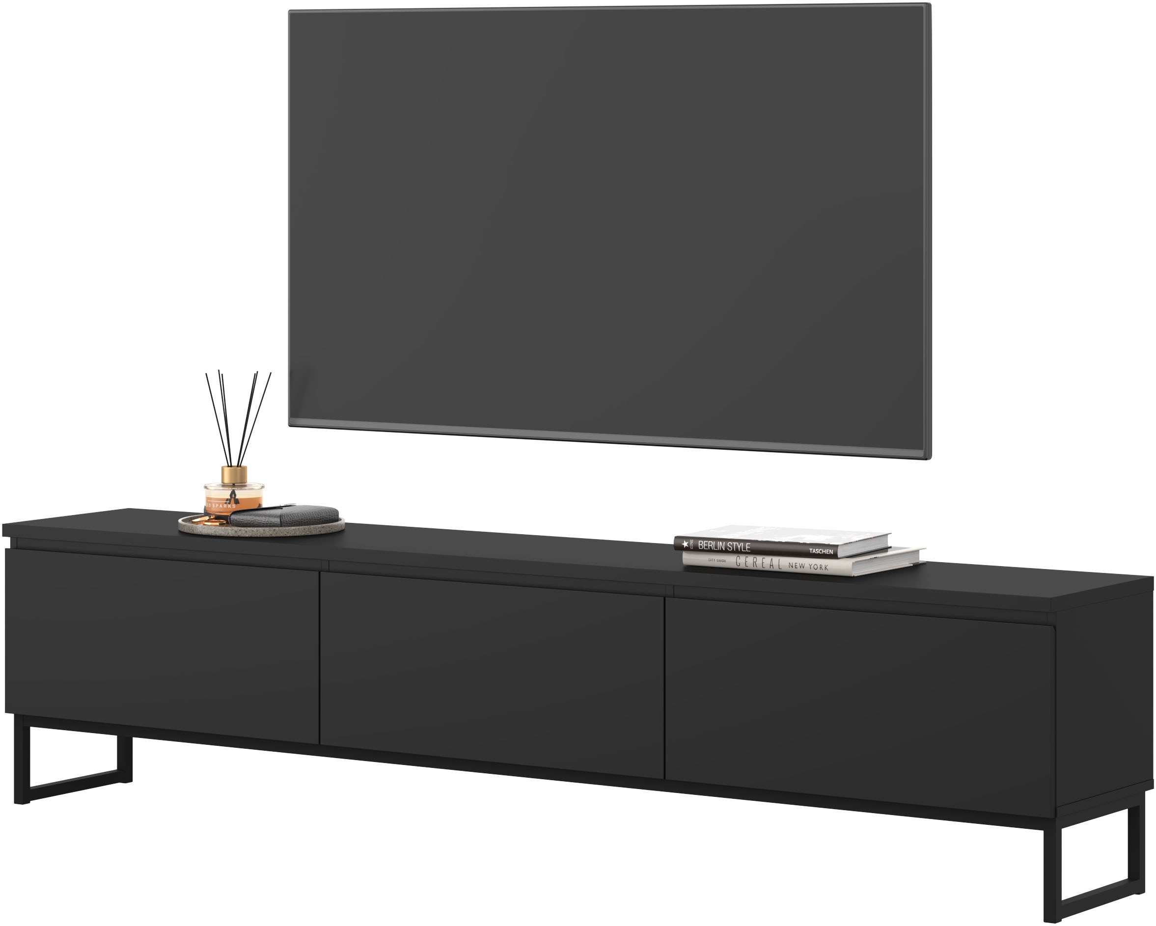 OTTO home Lowboard »Modo II, Breite 200 cm, modernes griffloses Lowboard 3 Klappen« TV-Kommode mit viel Stauraum, Metallkufen