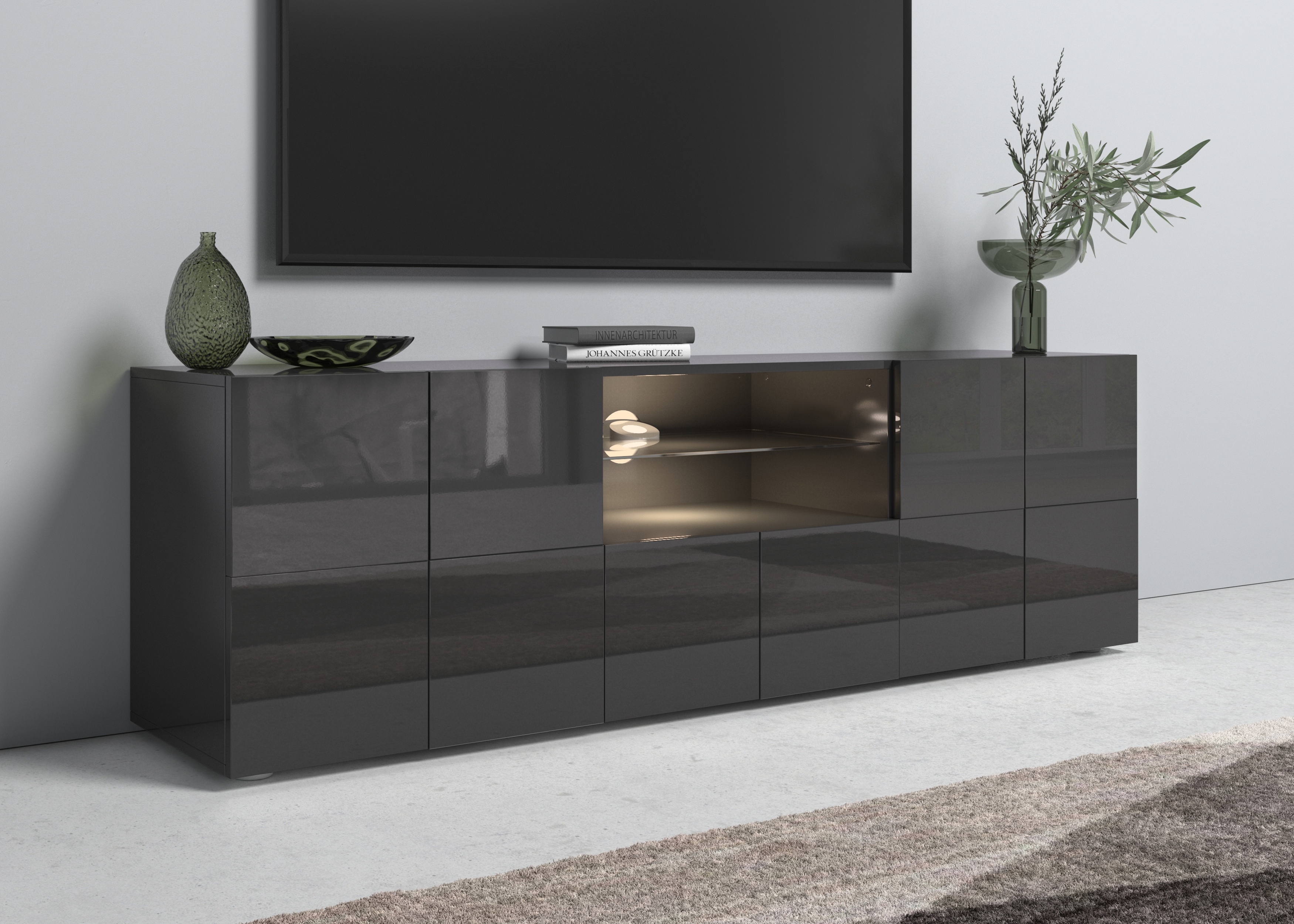 Home affaire Lowboard "Dama Breite 181 cm, TV-Board 2 Türen, 1 Schubkasten, TV-Schrank" Front in 3D-Optik, viel Stauraum, verschiedene Farben