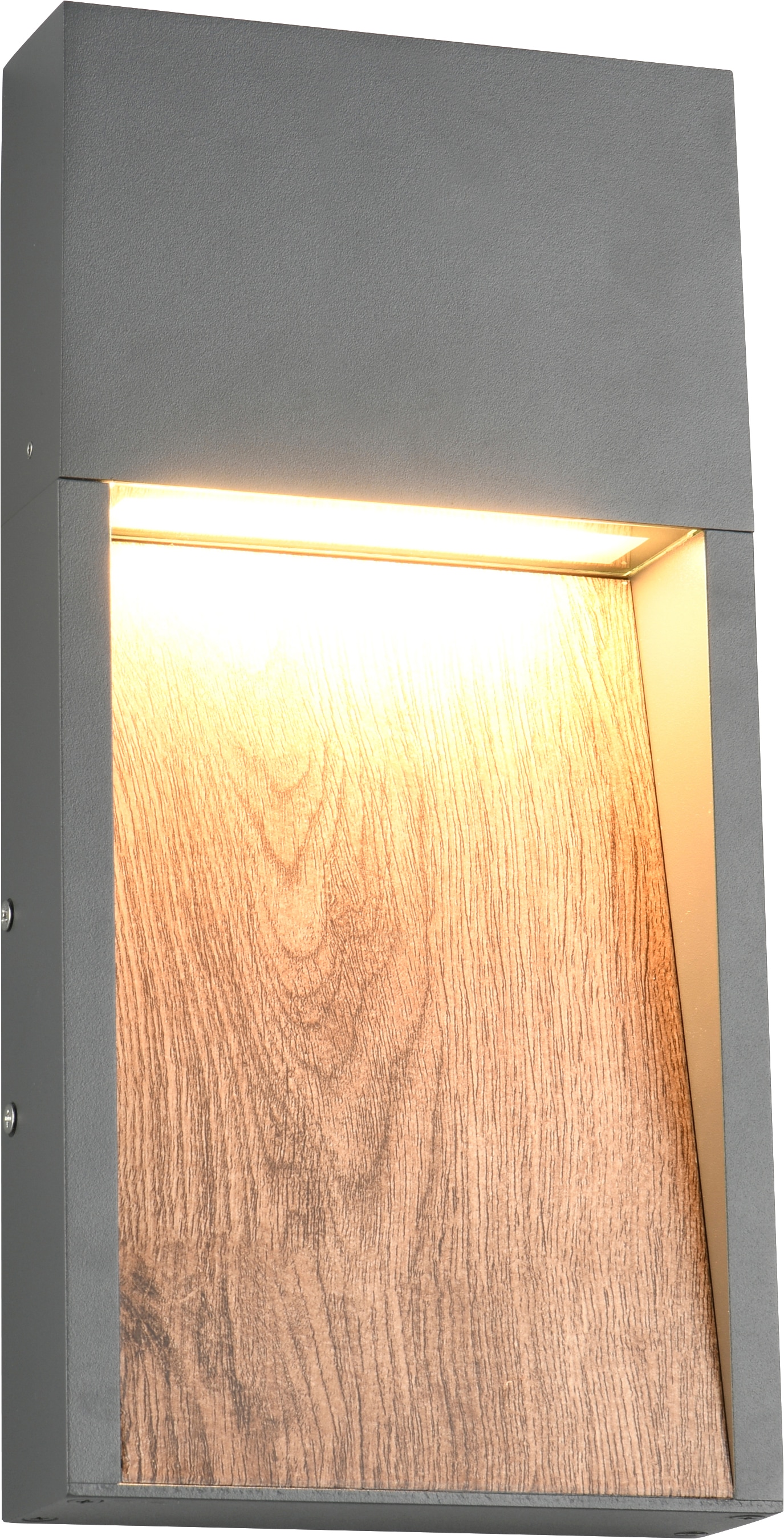 TRIO Leuchten LED Außen-Wandleuchte "SALMON, Outdoor LED Wandlampe 11W 1200 Lm 3000K, Hauswand-Leuchte" LED-Board 1 Stk. Warmweiß Garten Wandleuchte IP44, Metall anthrazit + Holzoptik