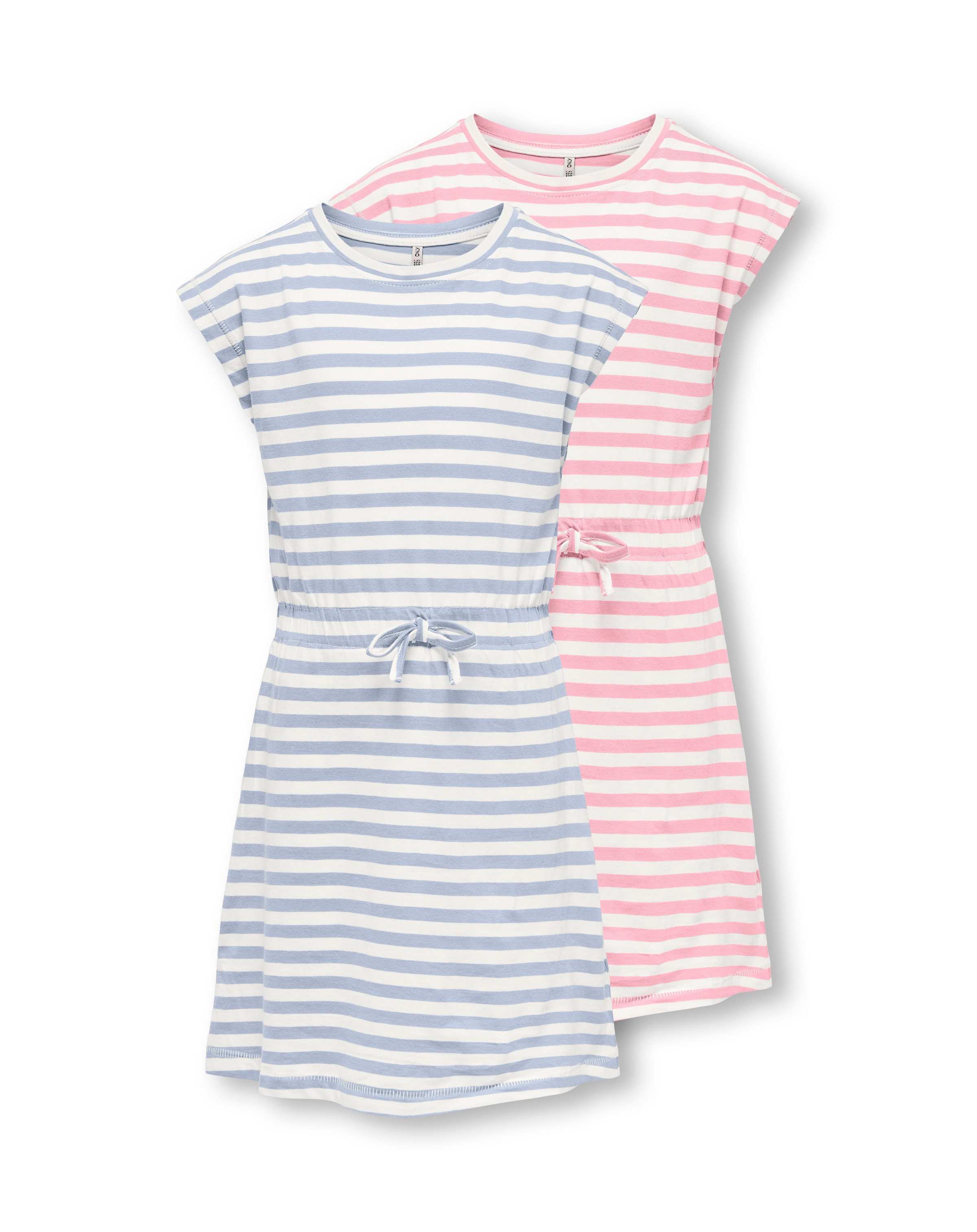 KIDS ONLY Jerseykleid "KOGMAY LIFE S/S DRESS JRS 2-PACK" Packung, 2 tlg. im sommerlichen Streifen-Look und mit Bindeband in der Taille