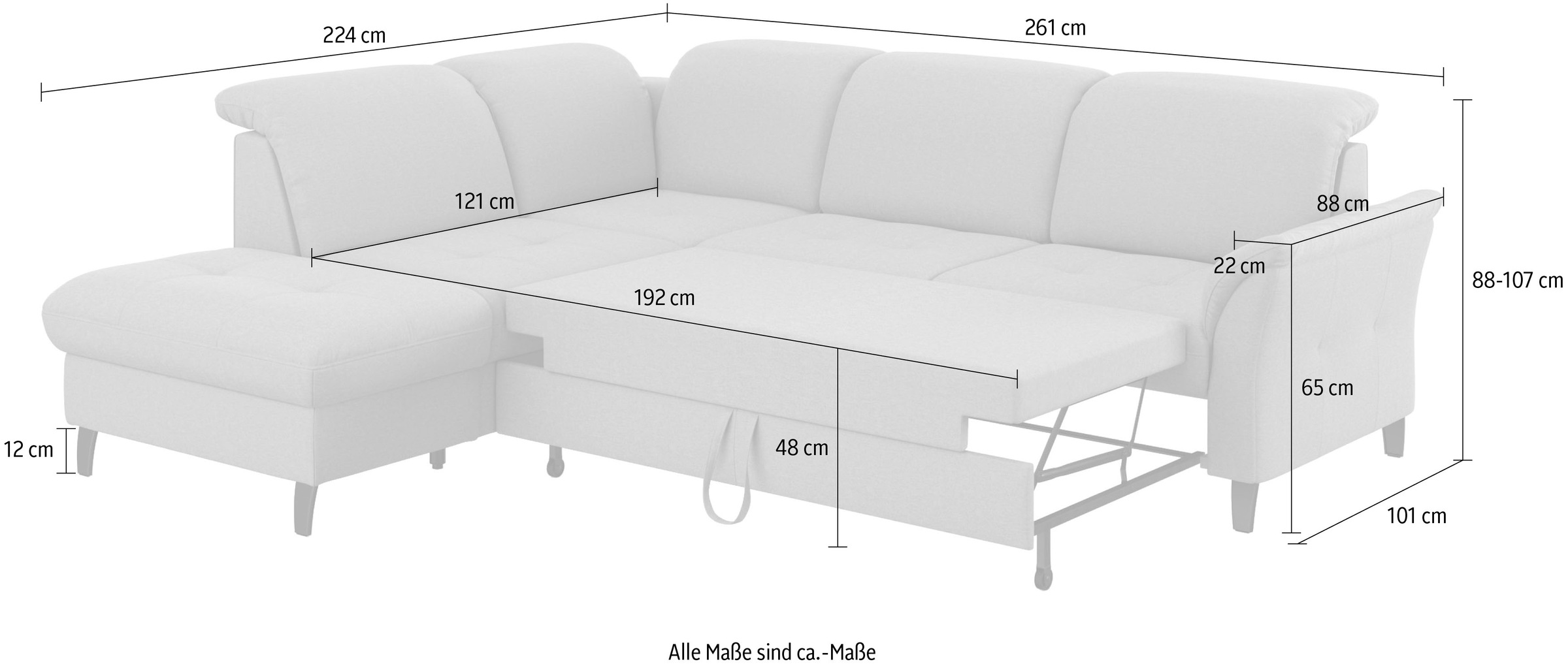 sit&more Ecksofa »Maggiore L-Form«, wahlweise mit Kopfteilverstellung, Bettfunktion und Stauraum