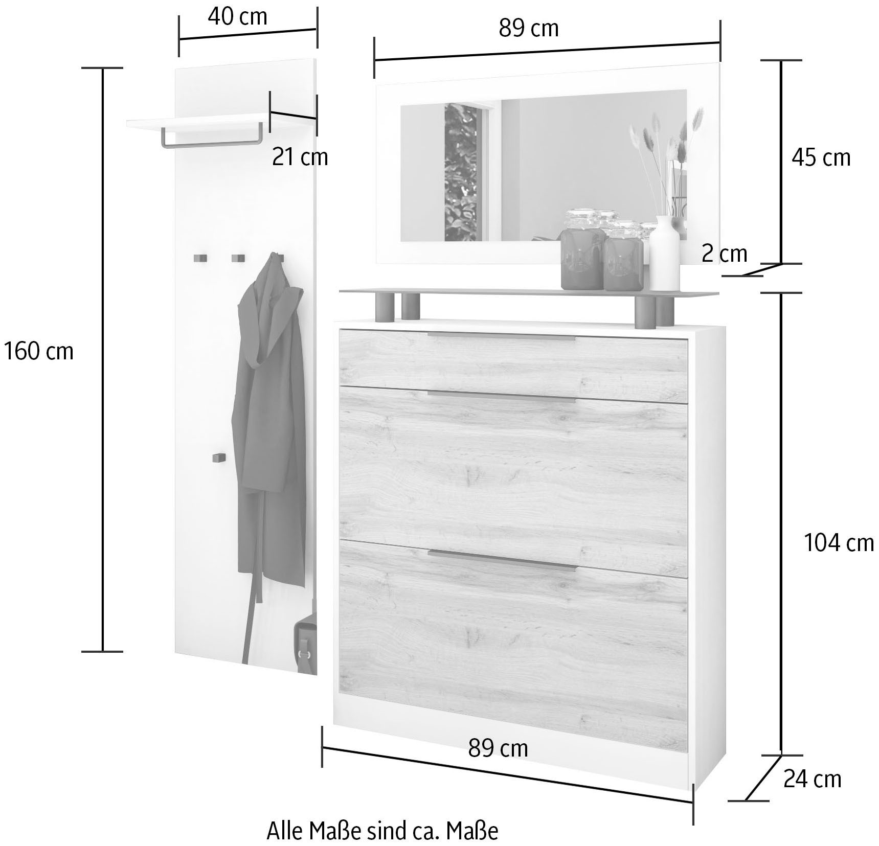 borchardt Möbel Garderoben-Set »Tom«, (3 St.), Schuhschrank stehend