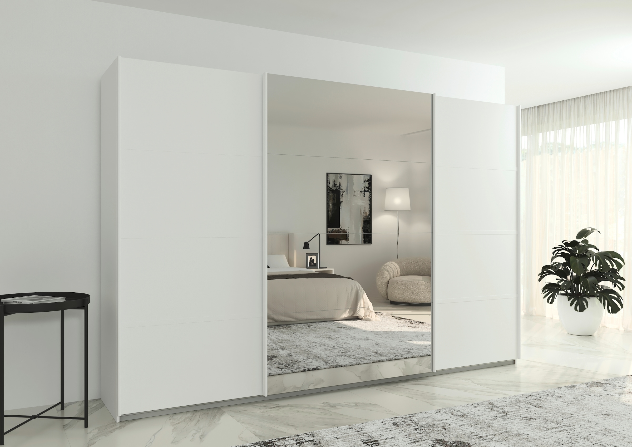 rauch Kleiderschrank »Schwebetürenschrank OTTO´s Choice Garderobe Schrank TOP ANGEBOT Avola«, (in 3 verschiedenen Ausstattungen BASIC/CLASSIC/PREMIUM inkl. Spiegel), mit eleganten Zierleisten in Chrom, Schwarz oder Weiß MADE IN GERMANY