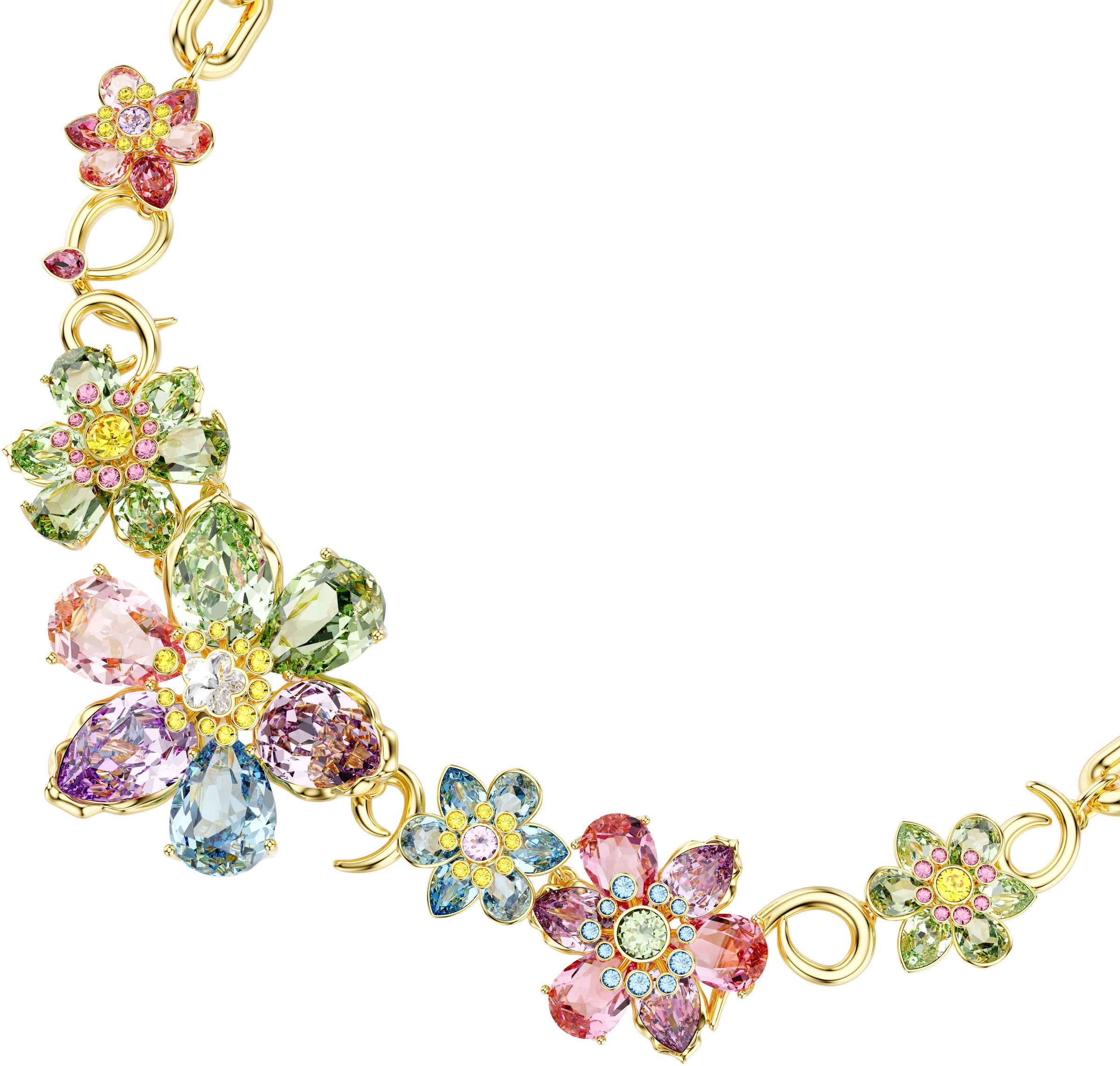 Collier SWAROVSKI "Schmuck Geschenk Idyllia Halskette Blume", gold (gelbgoldfarben, rosa, lila, gelb, grün, blau), Halsketten, Damen, Metall, L: 43 B: 38mm, Collier, mit Swarovski Kristall, B:38mm 9
