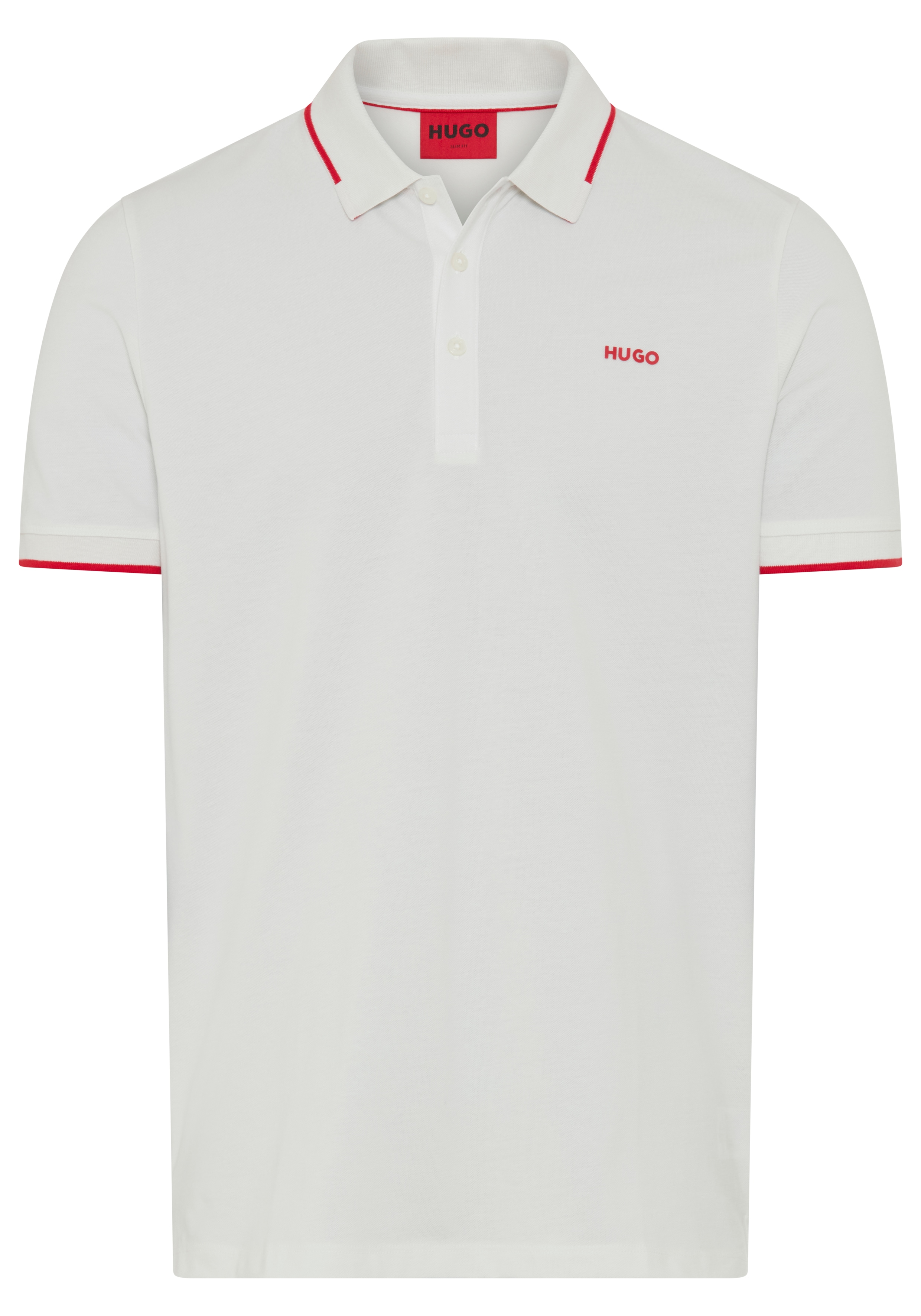 HUGO Poloshirt "Dinoso" Kragen mit kontrastfarbigem Streifen, Slim Fit, Logodruck