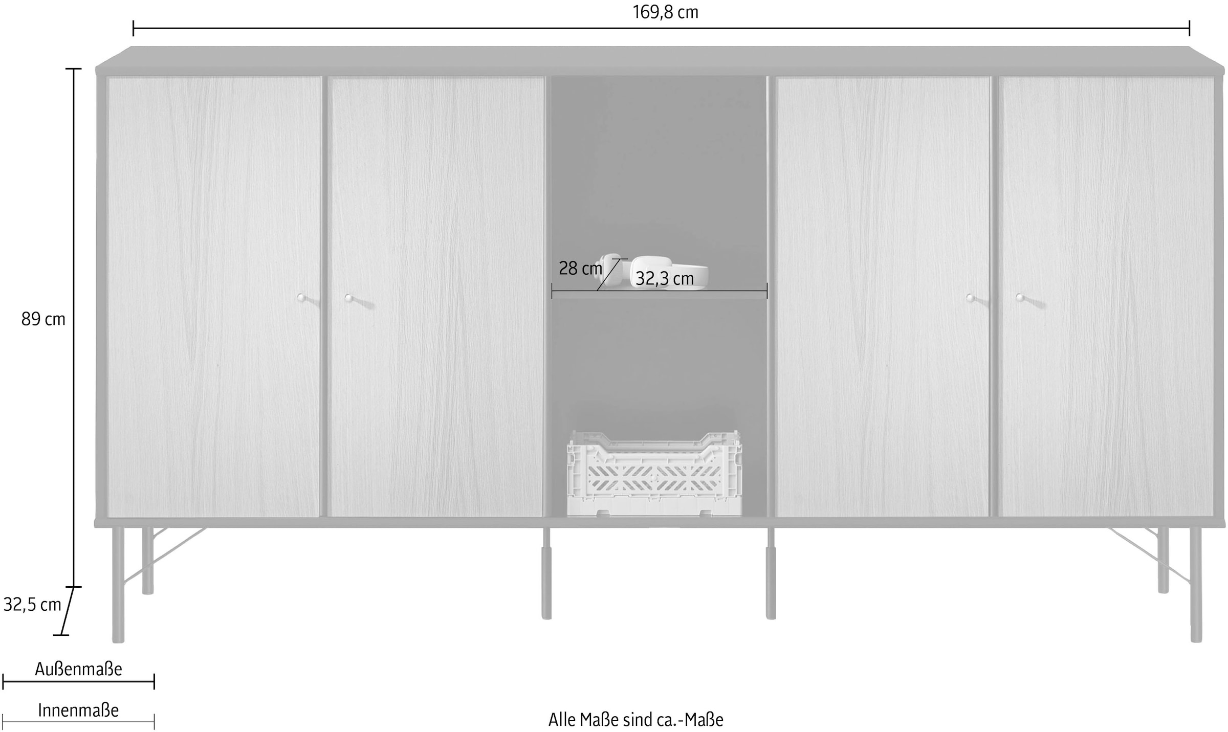 cm Hammel vier »Mistral und 169,8 Furniture Kubus«, Sideboard mit Füße, | Metall Türen Breite: BAUR