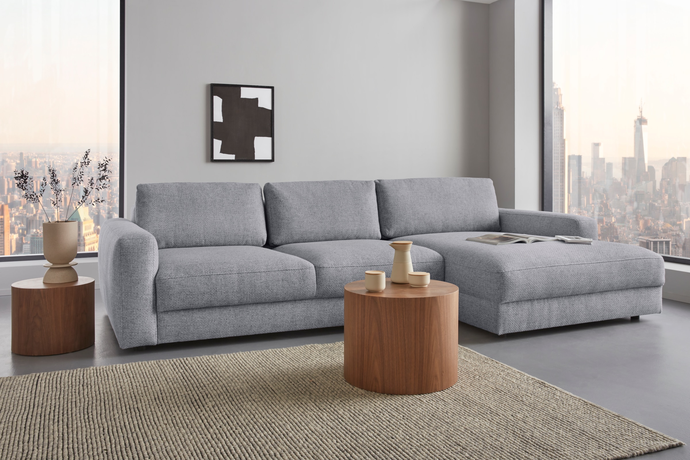Ecksofa HOME AFFAIRE "Bloomfield, elegant, viel Platz, Mega Couch, Breite 303cm, L-Form", grau (antarctica), B:303cm H:84cm T:176cm, 100% Polyester, Sofas, Ecksofa, extra tiefe Sitzfläche, wahlweise mit Sitztiefenverstellung 10