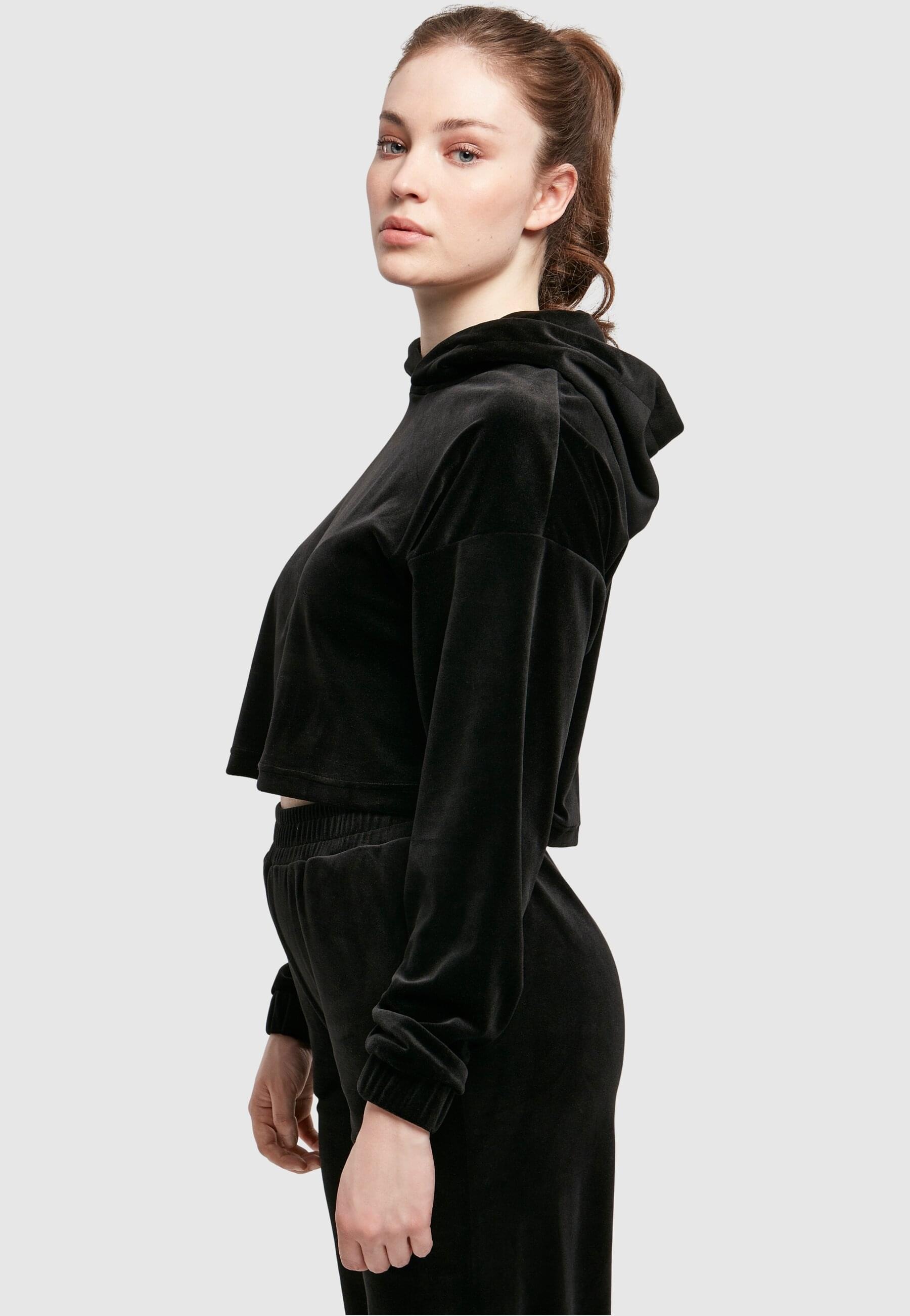 URBAN CLASSICS Kapuzenpullover »Urban Classics Damen Ladies Cropped Velvet Oversized Hoody«, (1 tlg.)