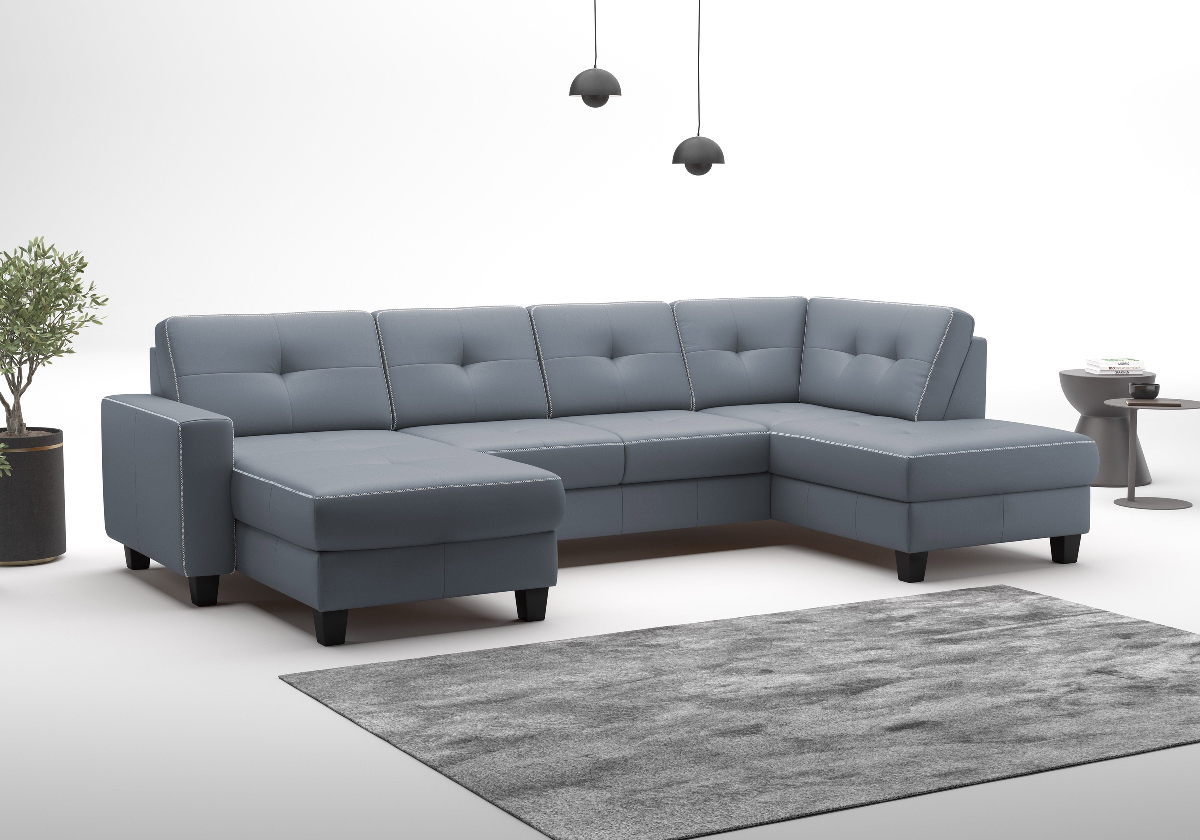 Wohnlandschaft HOME AFFAIRE "Varese", blau (graublau), B:304cm H:91cm T:170cm, Sofas, Wohnlandschaft, wahlweise mit Bettfunktion und Bettkasten 7