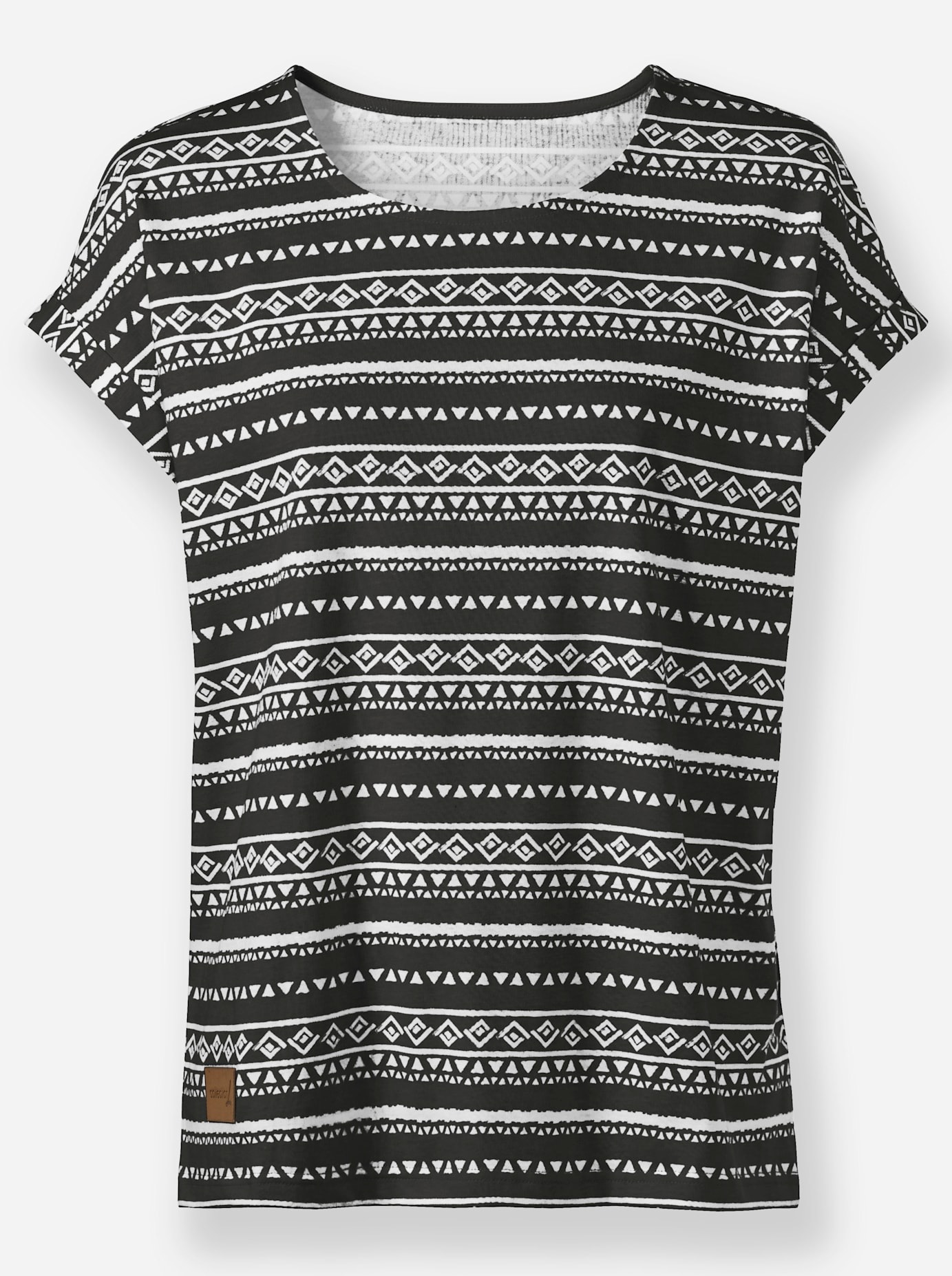 Print-Shirt CASUAL LOOKS "Print-Shirt", Damen, Gr. 54, schwarz (schwarz, ecru, bedruckt), 100% Baumwolle, gemustert, mehrfarbig, Rundhals, Shirts 3