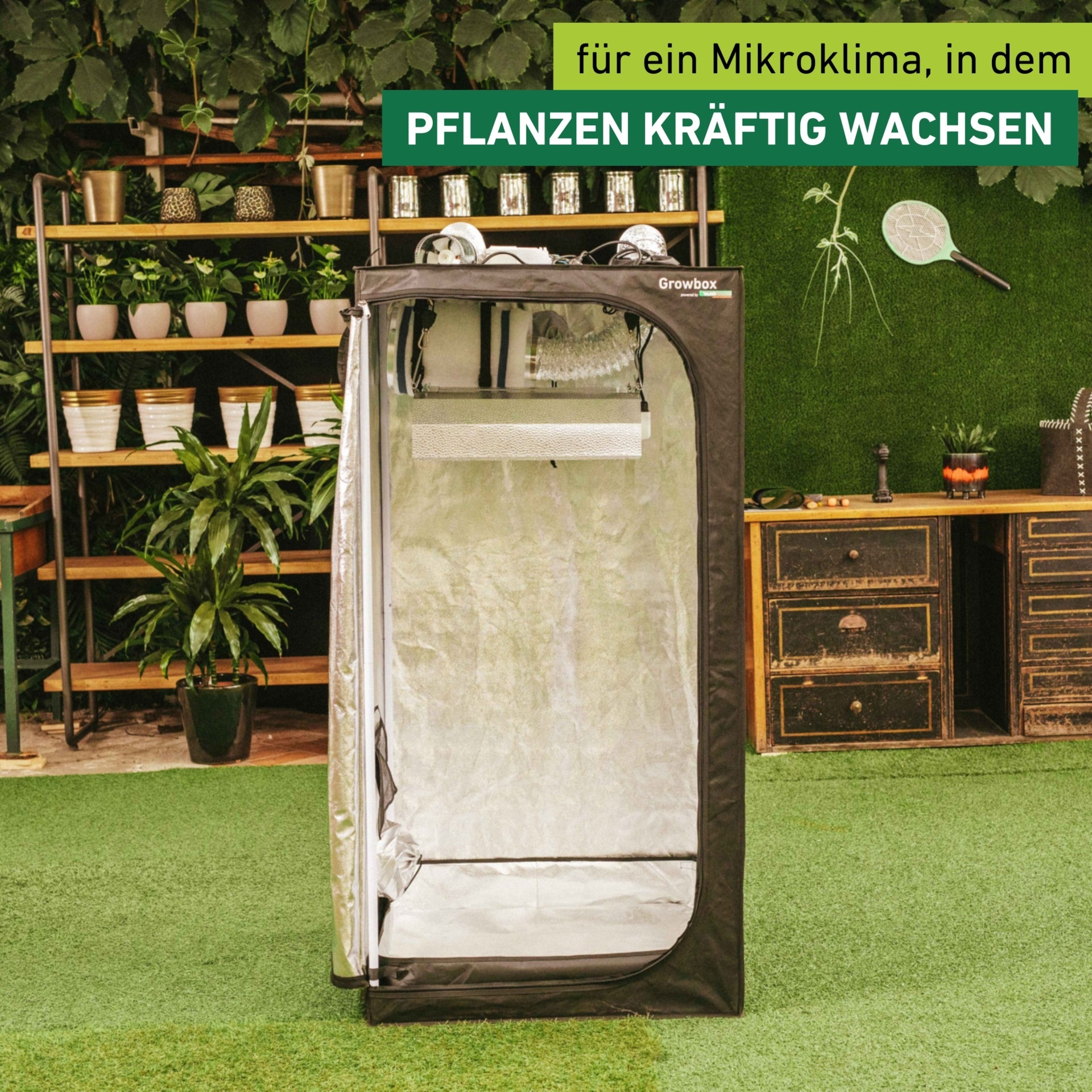 Windhager Gewächshaus »Indoor, Growbox komplettes Starterset« Zuchtzelt für Pflanzen, Anbaufläche 0,64 m², 80 x 80 x 160 cm, schwarz