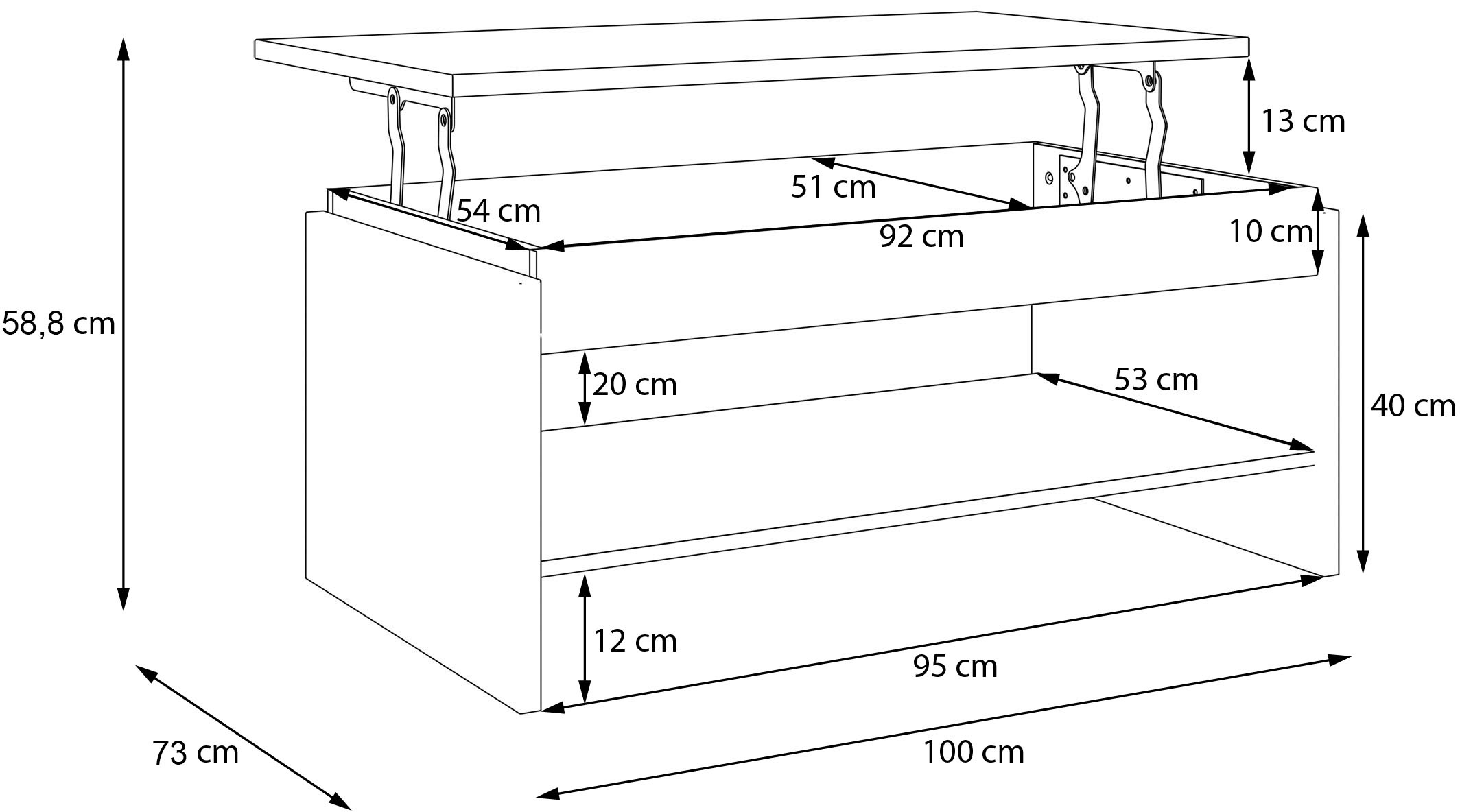 FORTE Couchtisch höhenverstellbar, B/H/T 100/45,7/56 cm