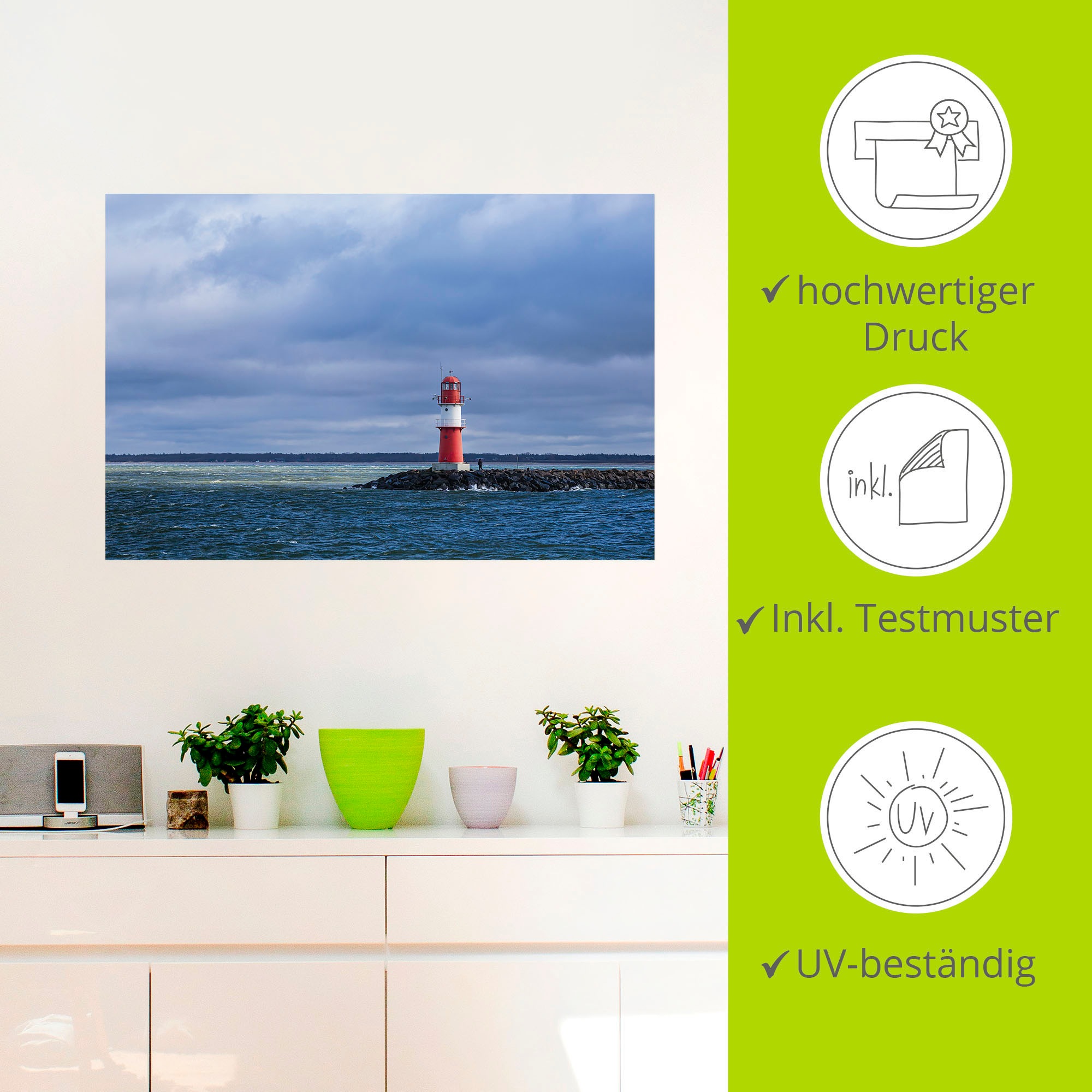 Artland Wandbild »Mole an der Ostseeküste in Warnemünde«, Gewässer, (1 St.), als Alubild, Leinwandbild, Wandaufkleber oder Poster in versch. Größen
