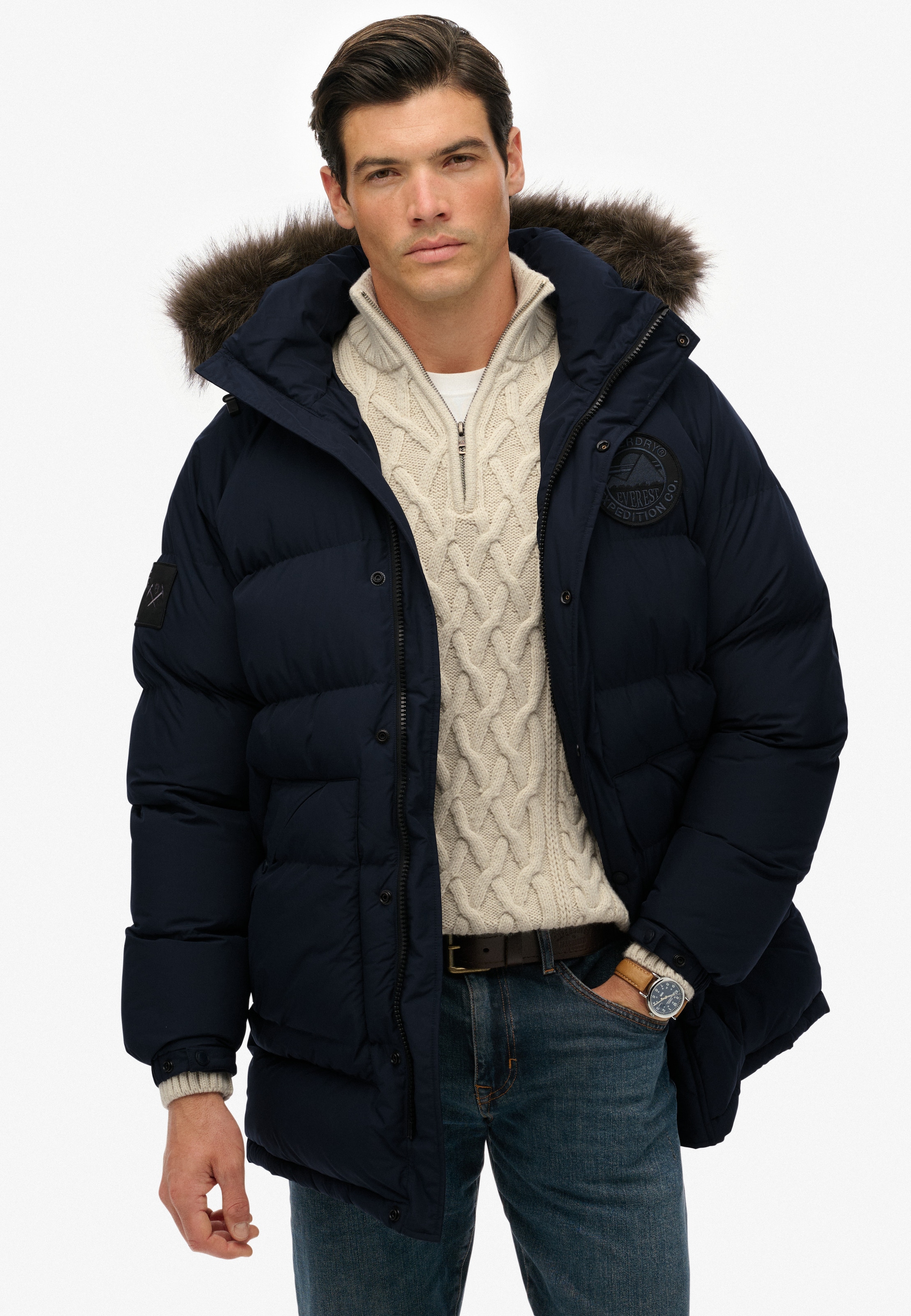 Superdry Steppjacke »EVEREST LONGLINE BAFFLED PARKA«, mit Kapuze