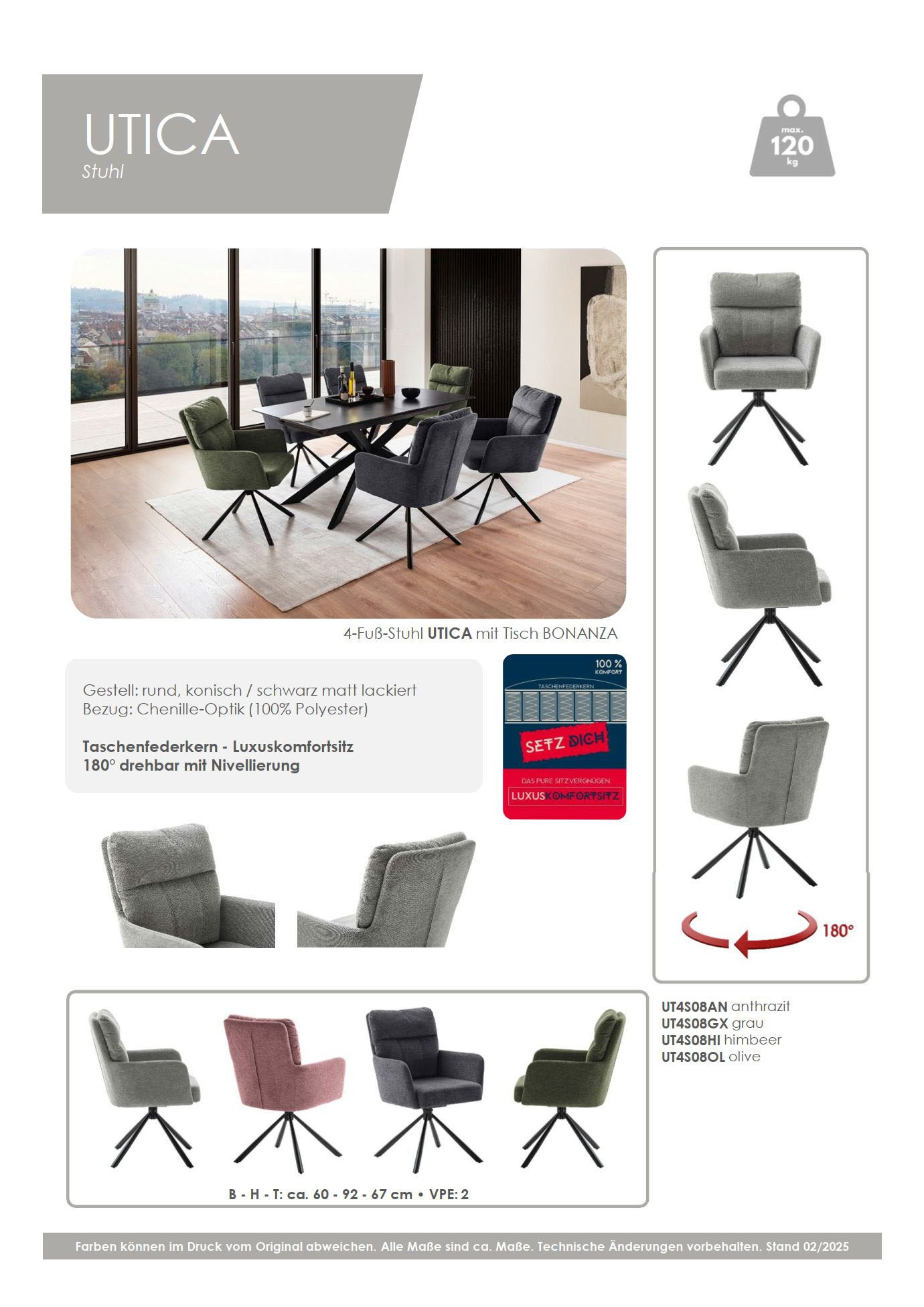 MCA furniture Esszimmerstuhl "UTICA" () (2er-Set), drehbar 180, Taschenfede günstig online kaufen