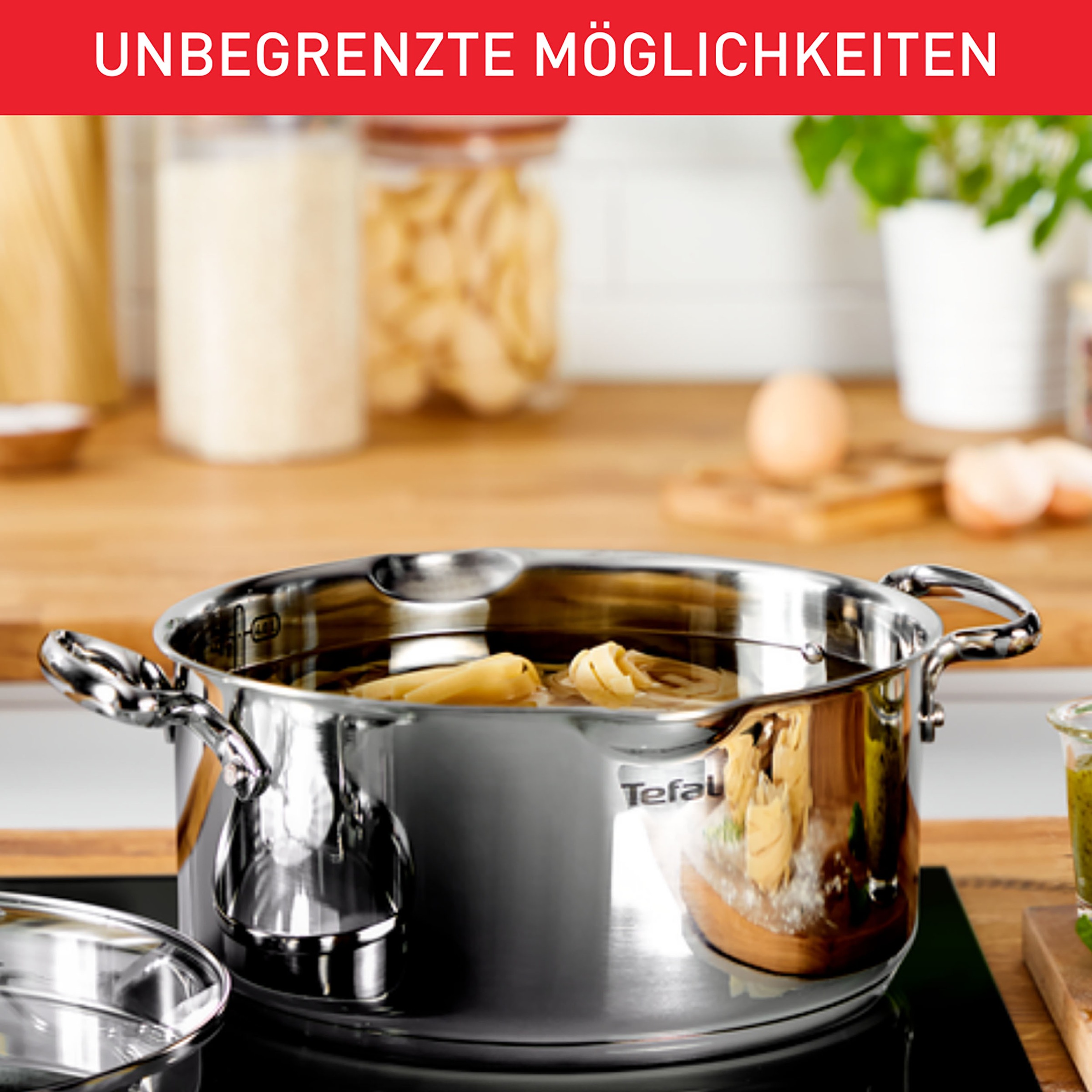 Tefal Topf-Set »Duetto+, Kochtopf Set mit Glasdeckel« Set, Stieltopf 16 cm, Schmortöpfe 18/20/24 cm, Suppentopf 22 cm, 10 tlg. Edelstahl