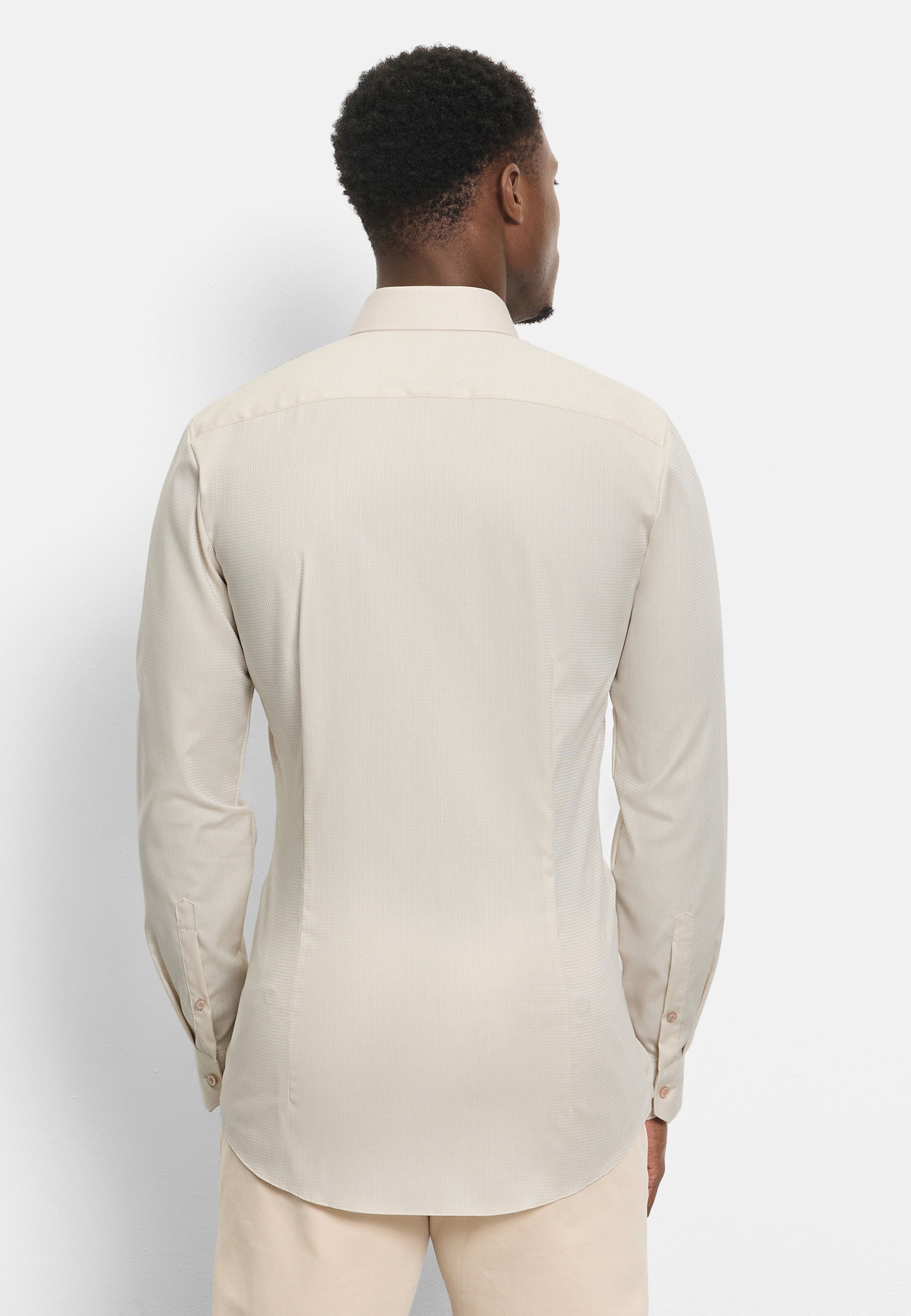 Businesshemd OLYMP "OLYMP No. Six, super slim, Kent", Herren, Gr. 42, Normaler Arm, beige, 97% Baumwolle, 3% Elastolefin, Hemden 3