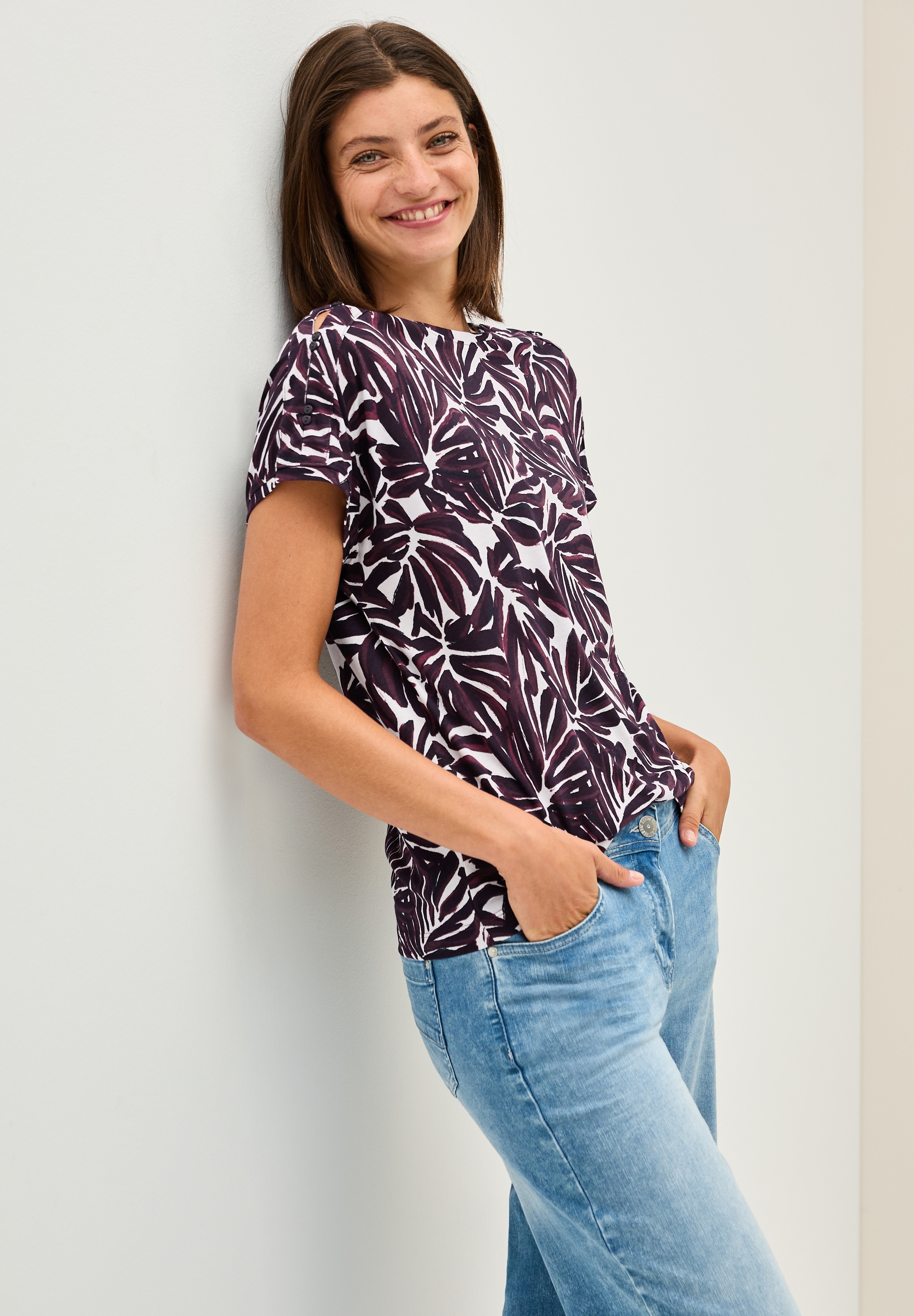 Cecil T-Shirt, mit Knopfdetail an den Schultern und grafischem Print günstig online kaufen
