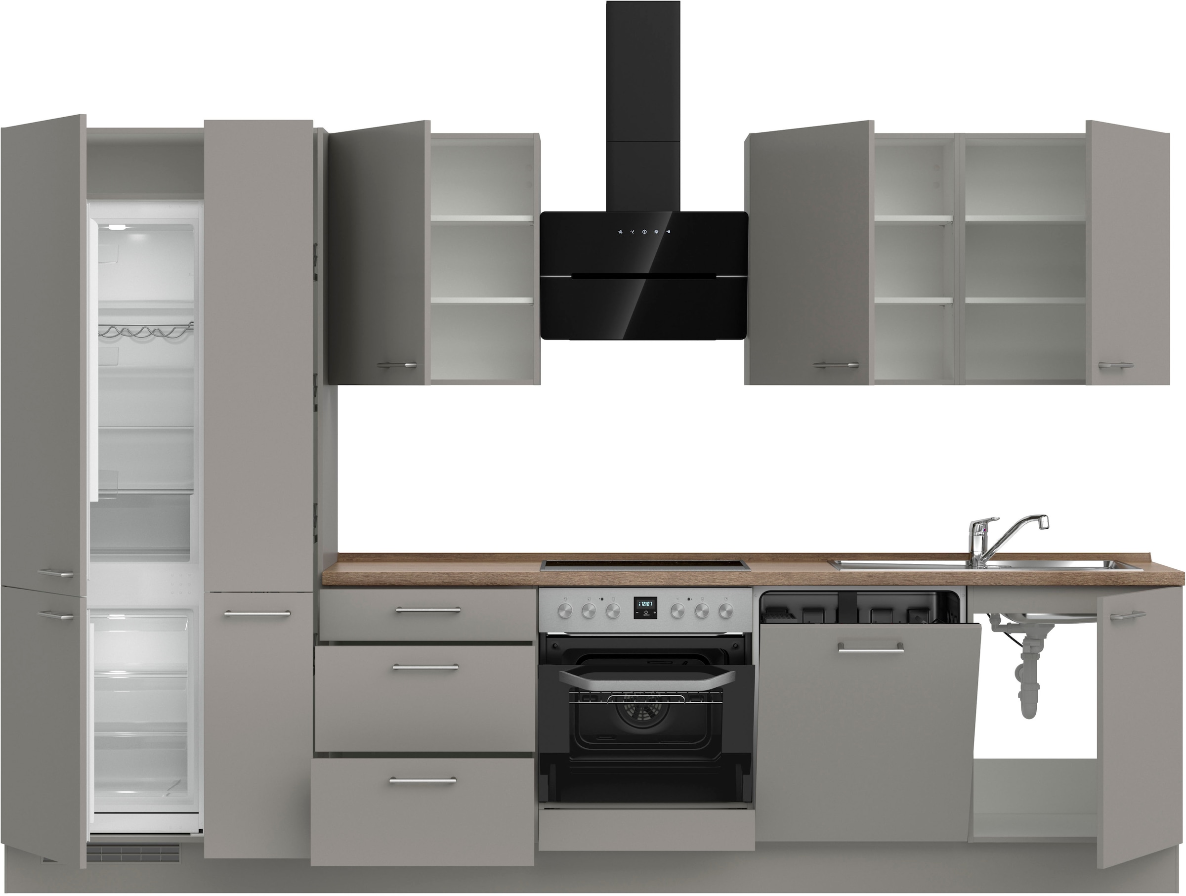 nobilia® Küchenzeile »"Laser II", NEU: individuell anpassbar mit gratis Profi-Beratung« vormontiert, 330 cm breit, optional mit verschiedenen E‑Geräte-Sets