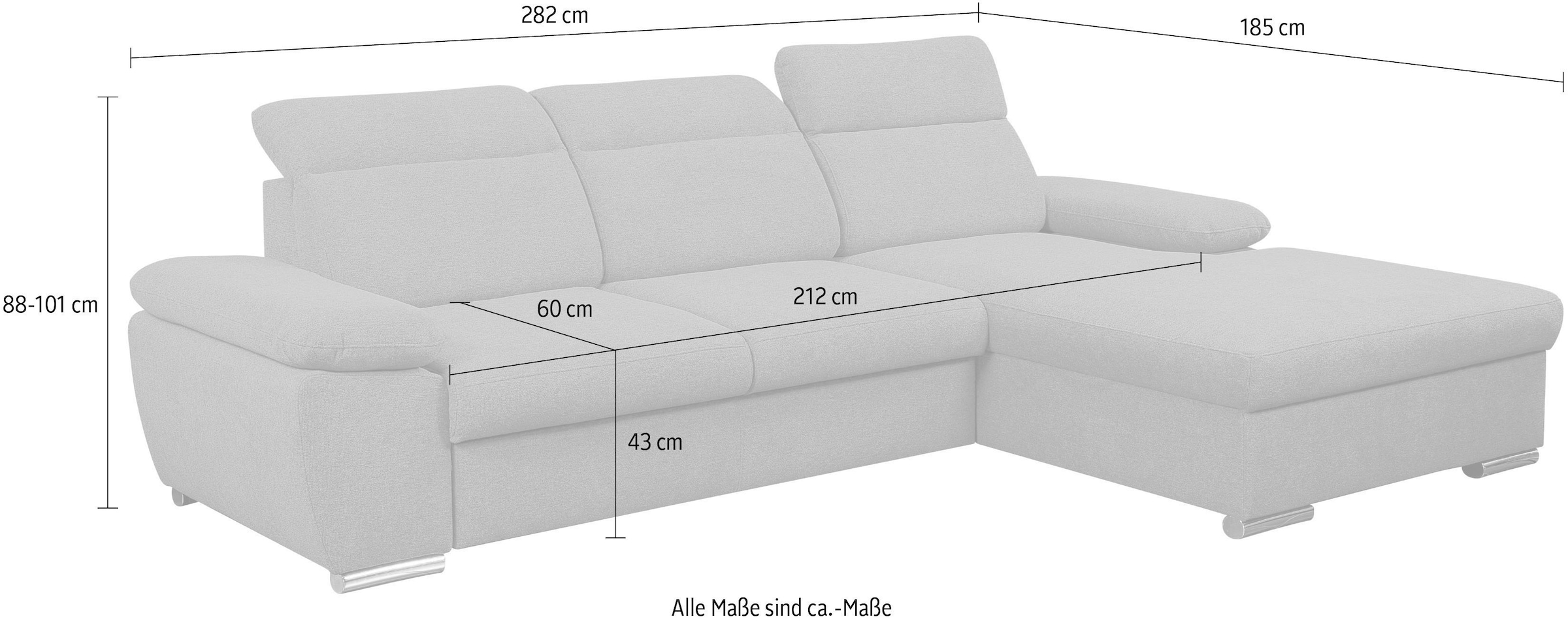 WERK2 Ecksofa »Palma mit Bett & Bettkasten, Kopfteilverstellung, bequem, zeitlos« Strukturstoff, L-Form, XXL, Schlaffunktion, Bettkasten