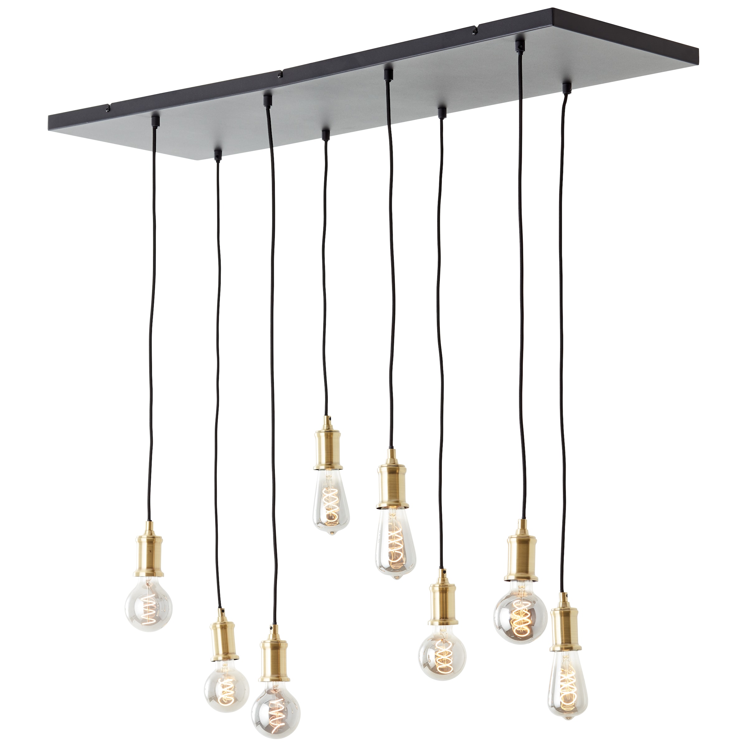 Brilliant Pendelleuchte »Darcia«, 8 flammig, Leuchtmittel E27 | ohne Leuchtmittel, 133 x 35 x 110 cm, 8 x E27, kürzbar, Metall, messingfarben/schwarz