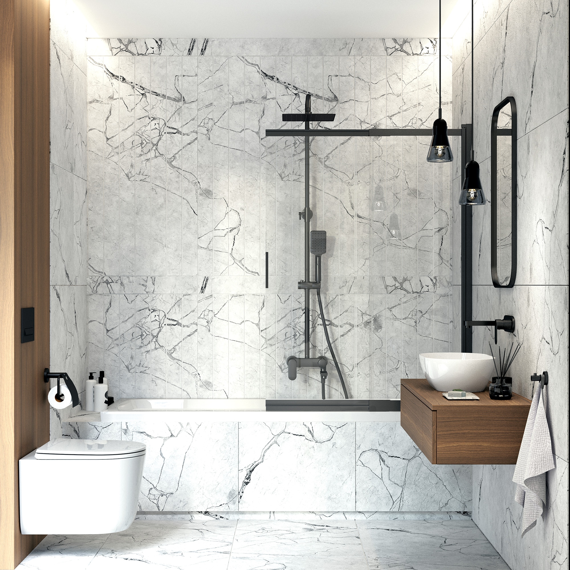 Deante Duschsystem »»Alpinia«, Badewannenbatterie + klappbarem Auslauf, Nero-Beschichtung«, verstellbare Höhe, Einstellbereich: 109-163cm