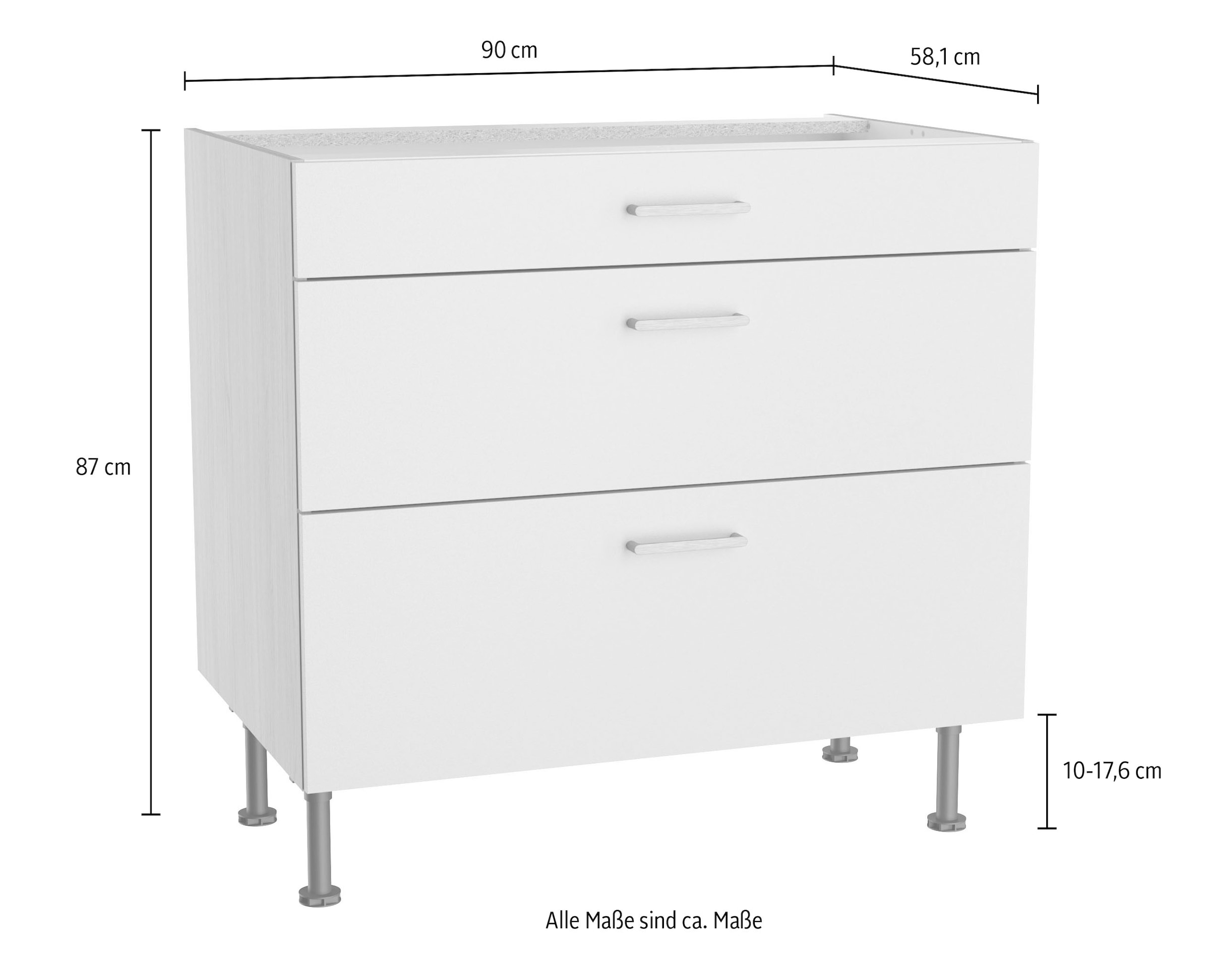KOCHSTATION Unterschrank »KS-Lucy« Breite 90 cm, 1 Schubkasten, 2 Auszügen, Soft-Close, verstellbare Füße