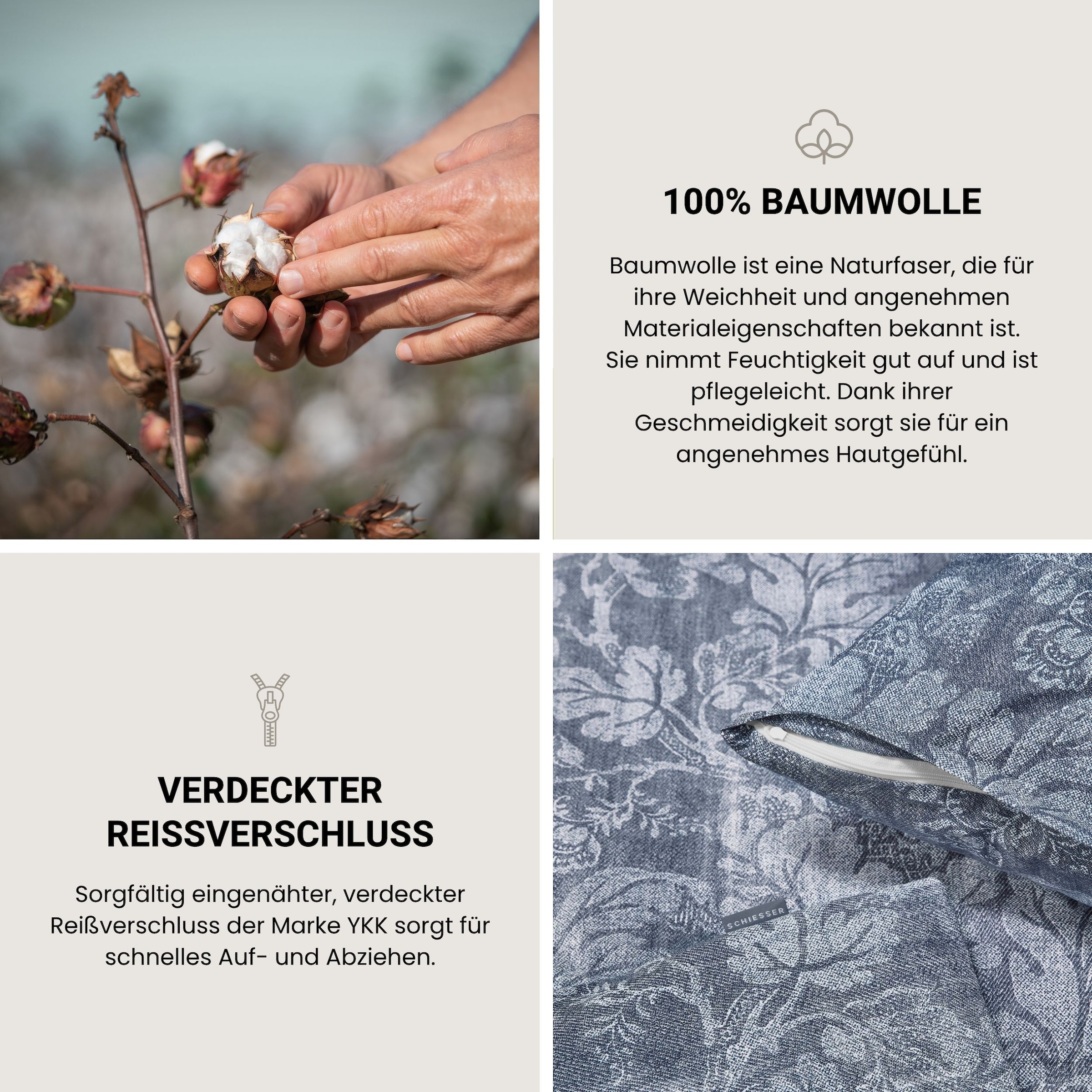Schiesser Bettwäsche »Missy aus reiner Baumwolle in Renforcé-Qualität mit Blattmuster« 2 Stk. OEKO-TEX® MADE IN GREEN