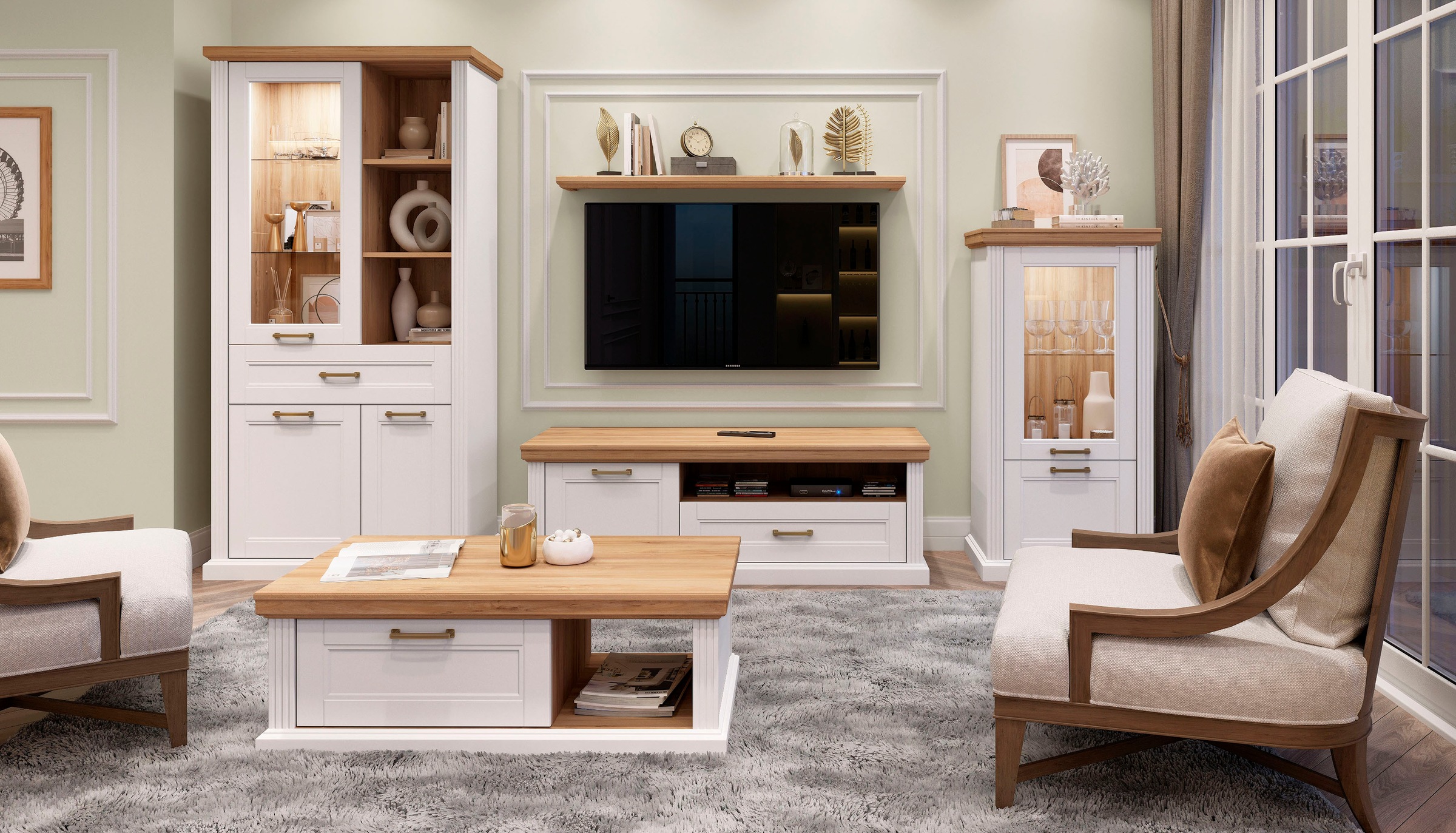 Thumbnail - OTTO home Vitrine "Tara" (H/B/T): 132/66/48cm, lackiert mit wasserbasiertem UV-Lack, Soft-Close-Funktion