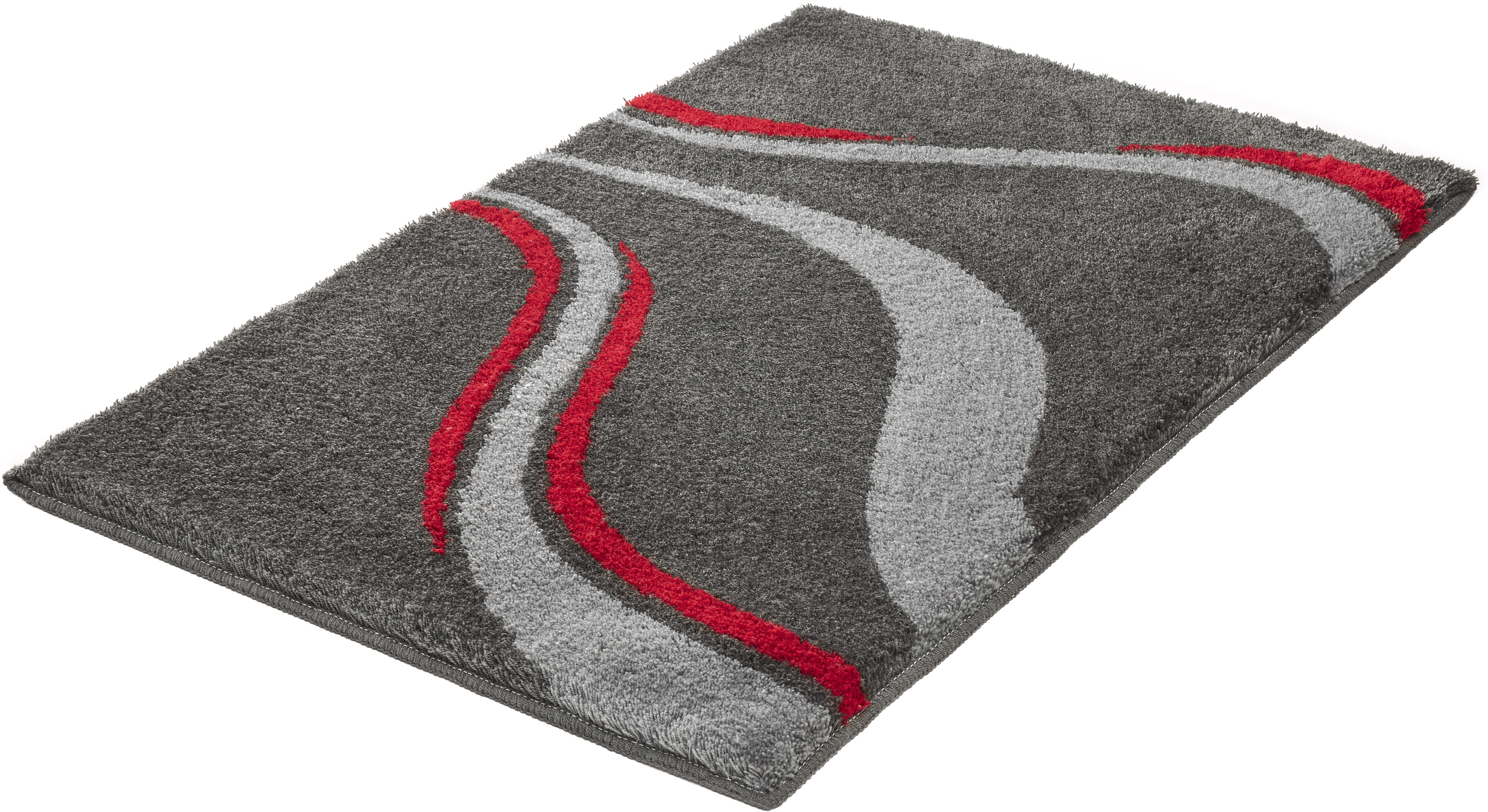 Kleine Wolke ""Vento", Badvorleger, Badezimmer Teppich" Höhe 20 mm rutschhemmend beschichtet fußbodenheizungsgeeignet Badteppich, modernes Welledesign, besonders weich