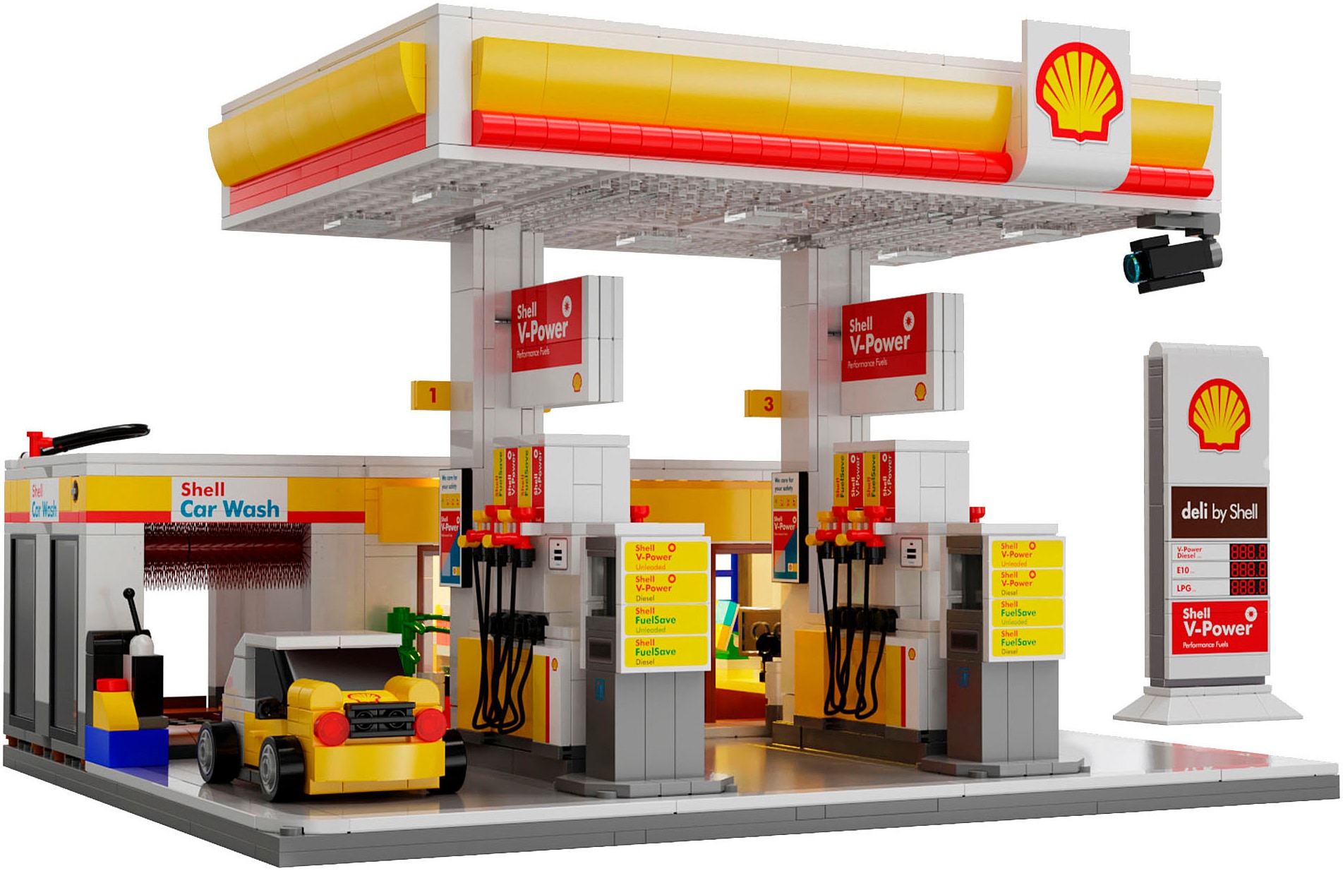 Jamara Konstruktions-Spielset »CaDA, Shell Tankstelle mit Shop und Waschanlage Bricks«, (1309 St.), mit LED Licht