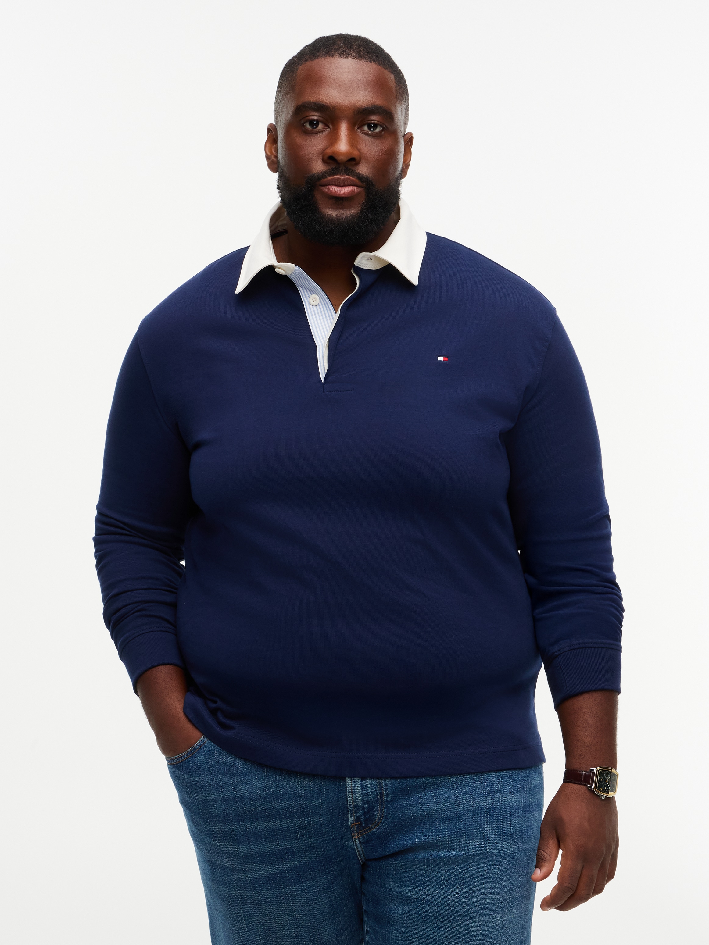 Tommy Hilfiger Big & Tall Rugbyshirt "BT-ESSENTIAL SOLID RUGBY" Große Größen, kontrastfarbener Kragen