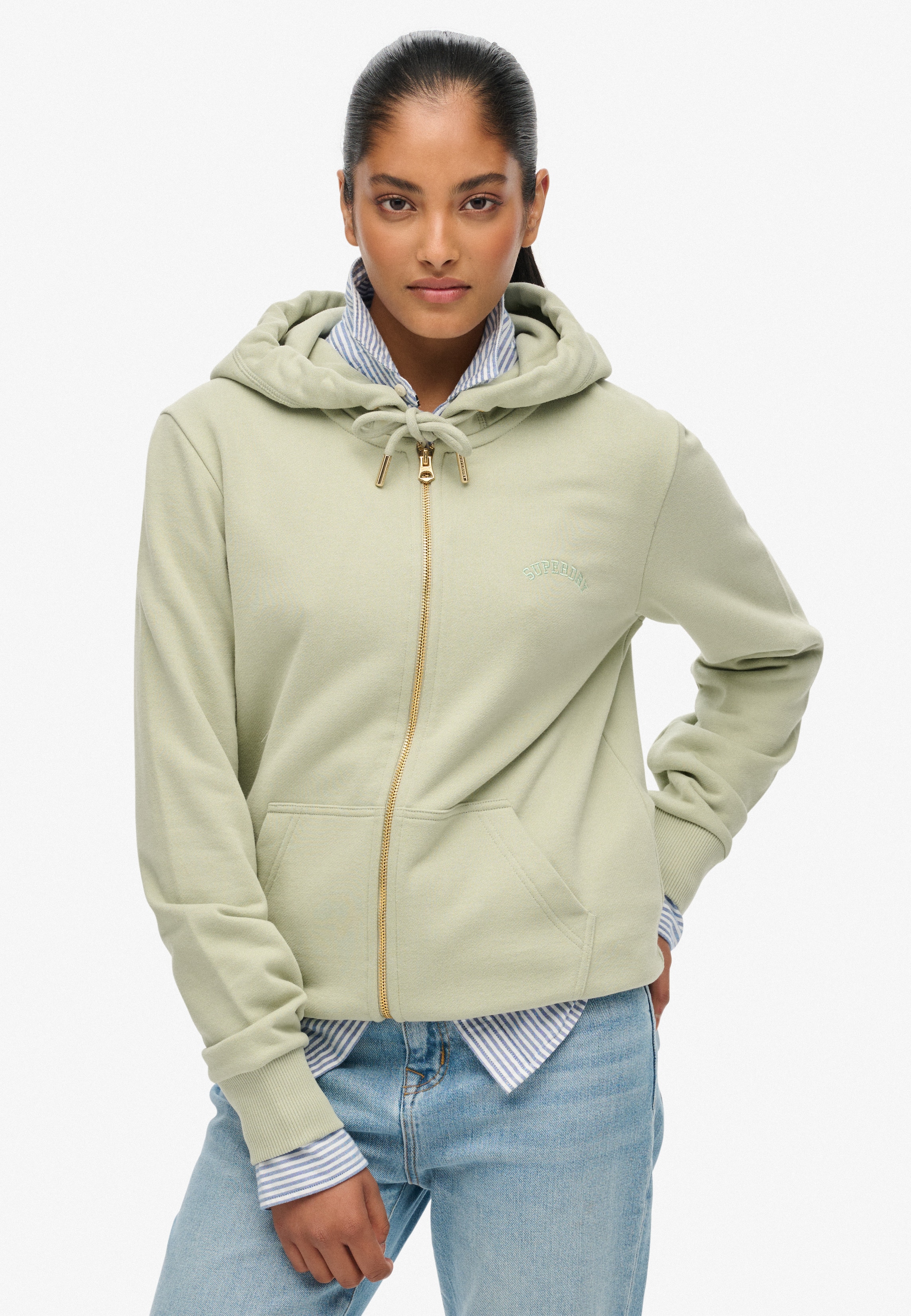 Superdry "ESSENTIAL LOGO ZIPHOOD HB" aus Baumwollmischung, Relaxed Fit, mit Reißverschluss