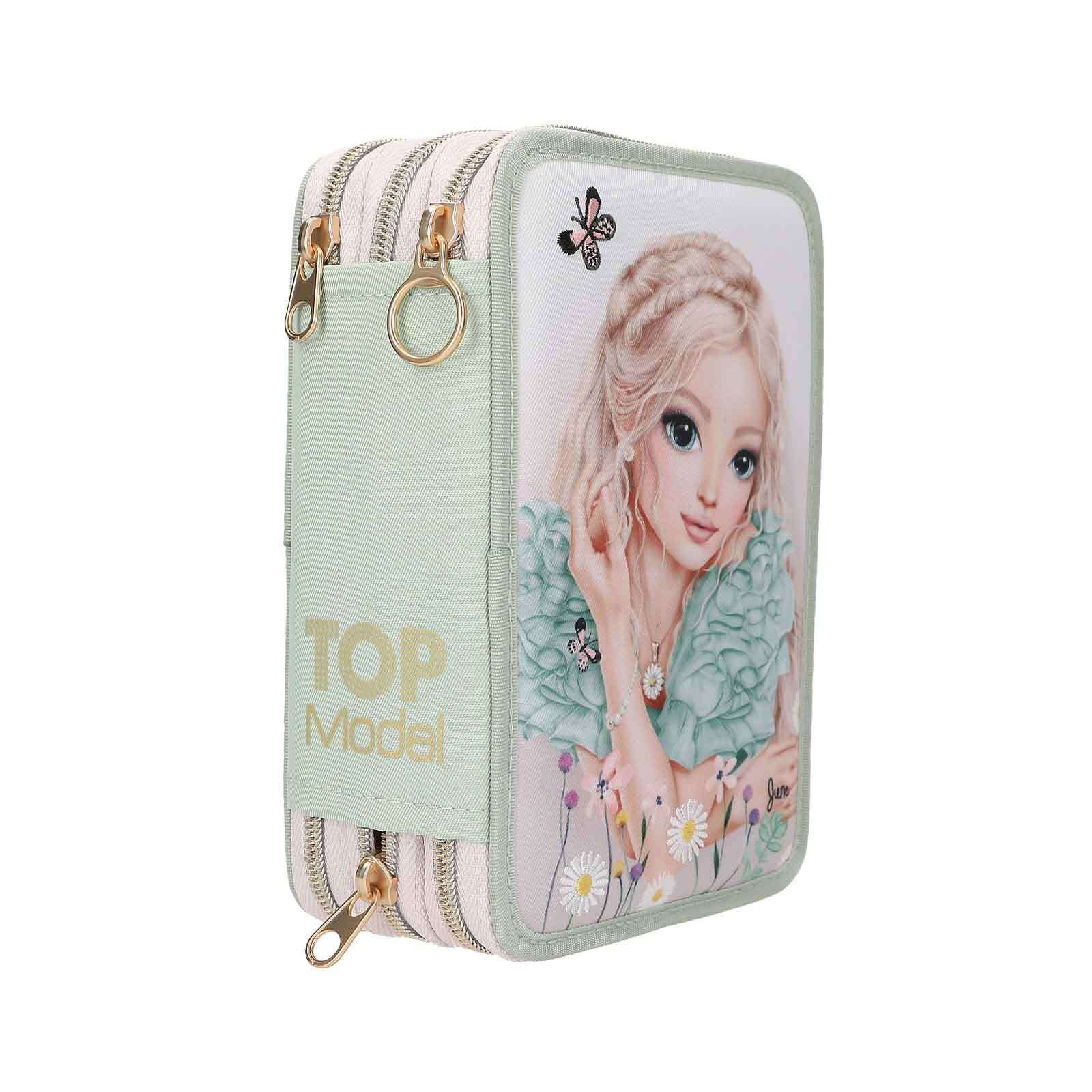 Depesche Buntstift »3-Fach Federtasche mit Stickerei SUMMER FEELING inkl. Stifte TOPModel 7,5 x 13 x 20 cm grün«