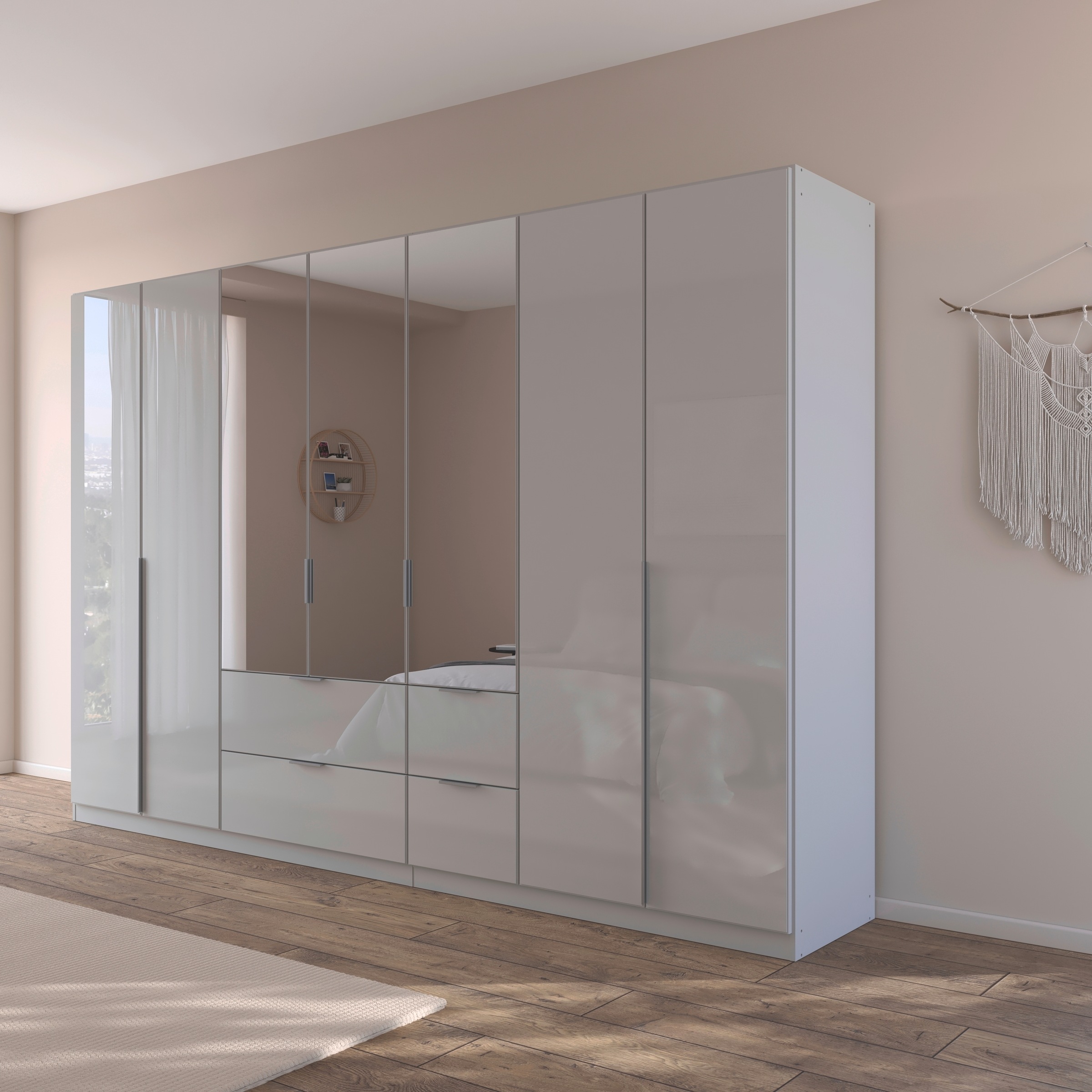 rauch Drehtürenschrank »Kleiderschrank Kleiderschränke Schrank Garderobe AGORDO mit Glasfront«, (in zwei Griff-Farben mit Glasfront), mit Außenschubkästen, in 6 Breiten und 2 Höhen MADE IN GERMANY