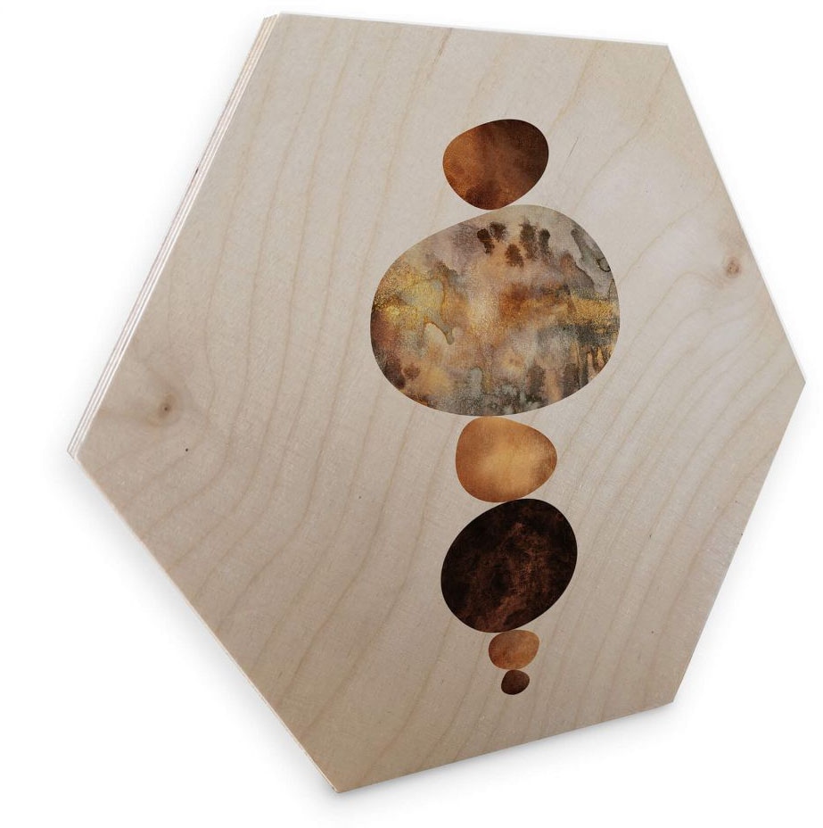 Wall-Art Holzbild »Gold Feng Shui Holzbild Steine«, (1 St.), Vintage Holzschild