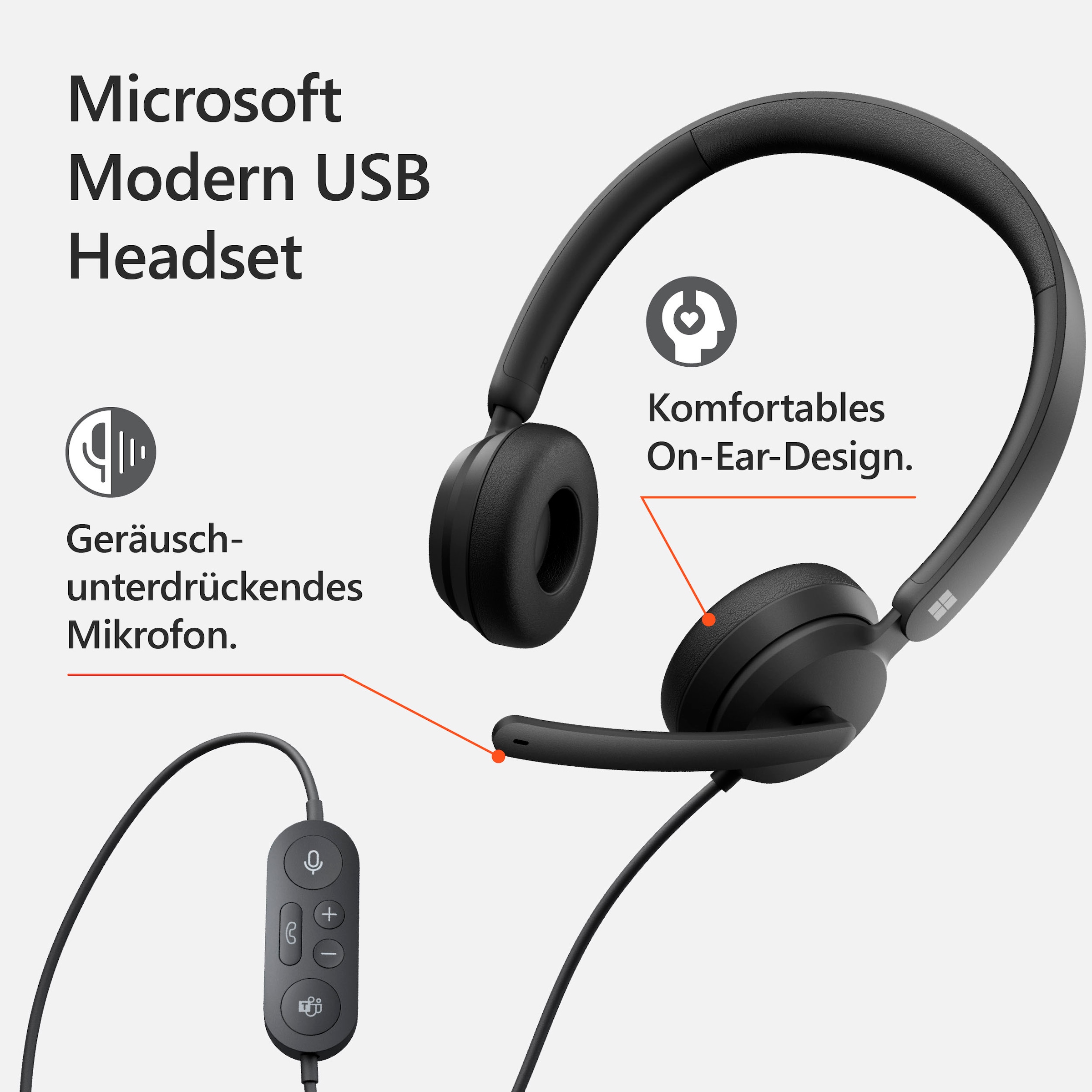 Microsoft On-Ear-Kopfhörer »Modern | Cancelling USB BAUR Headset«, Rauschunterdrückung-Noise