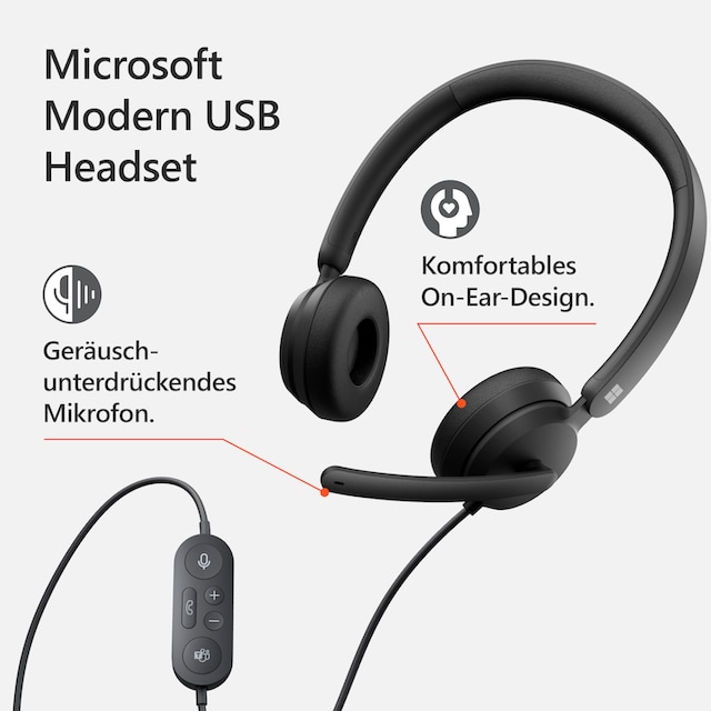Microsoft On-Ear-Kopfhörer »Modern USB Headset«, Rauschunterdrückung-Noise- Cancelling | BAUR