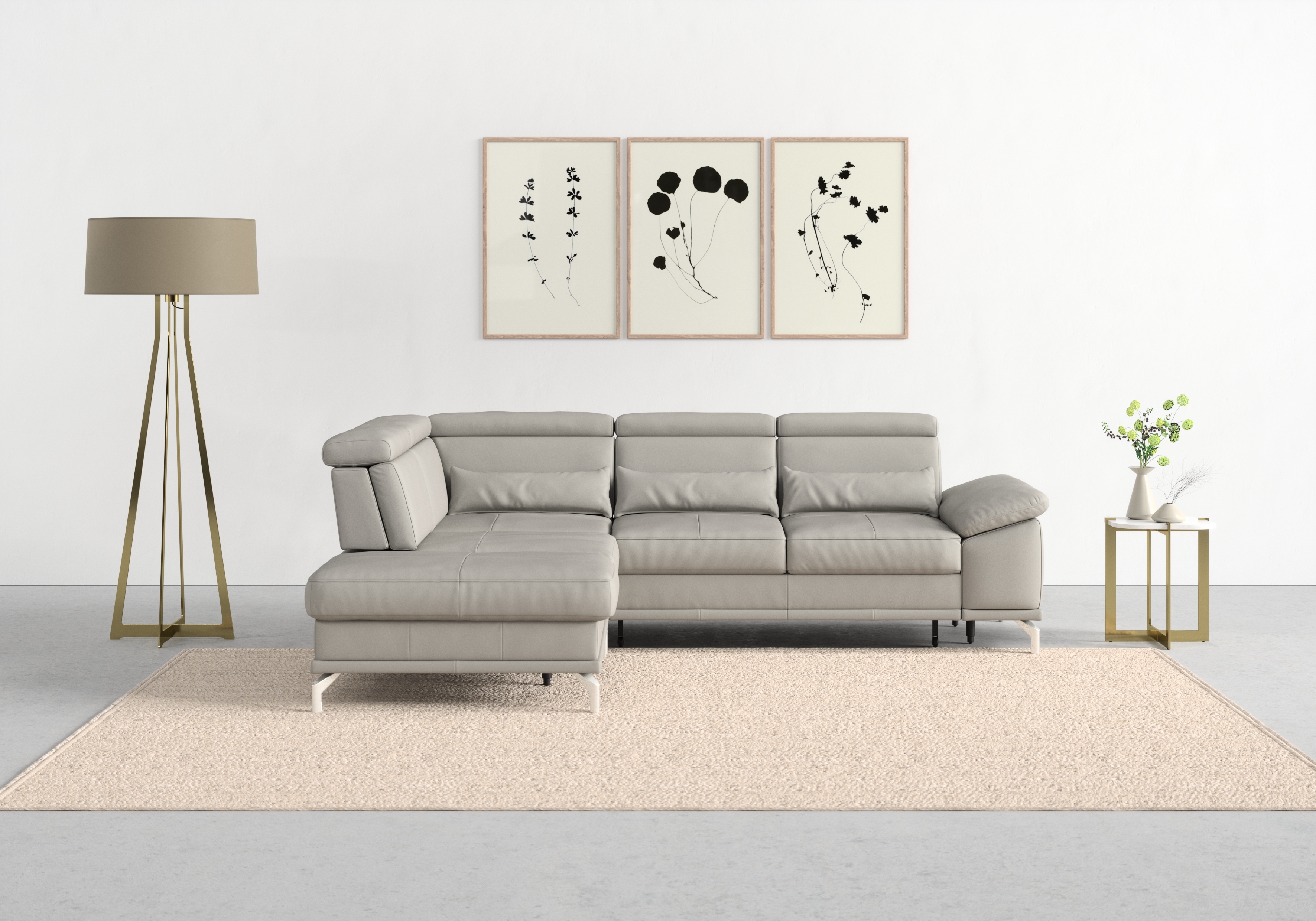 sit&more Ecksofa "Cabrio L-Form, B: 274 cm, mit Sitztiefen-, Arm- & Kopfteilverstellung" 3 Nierenkissen, Federkern, optional Schlaffunktion und Stauraum