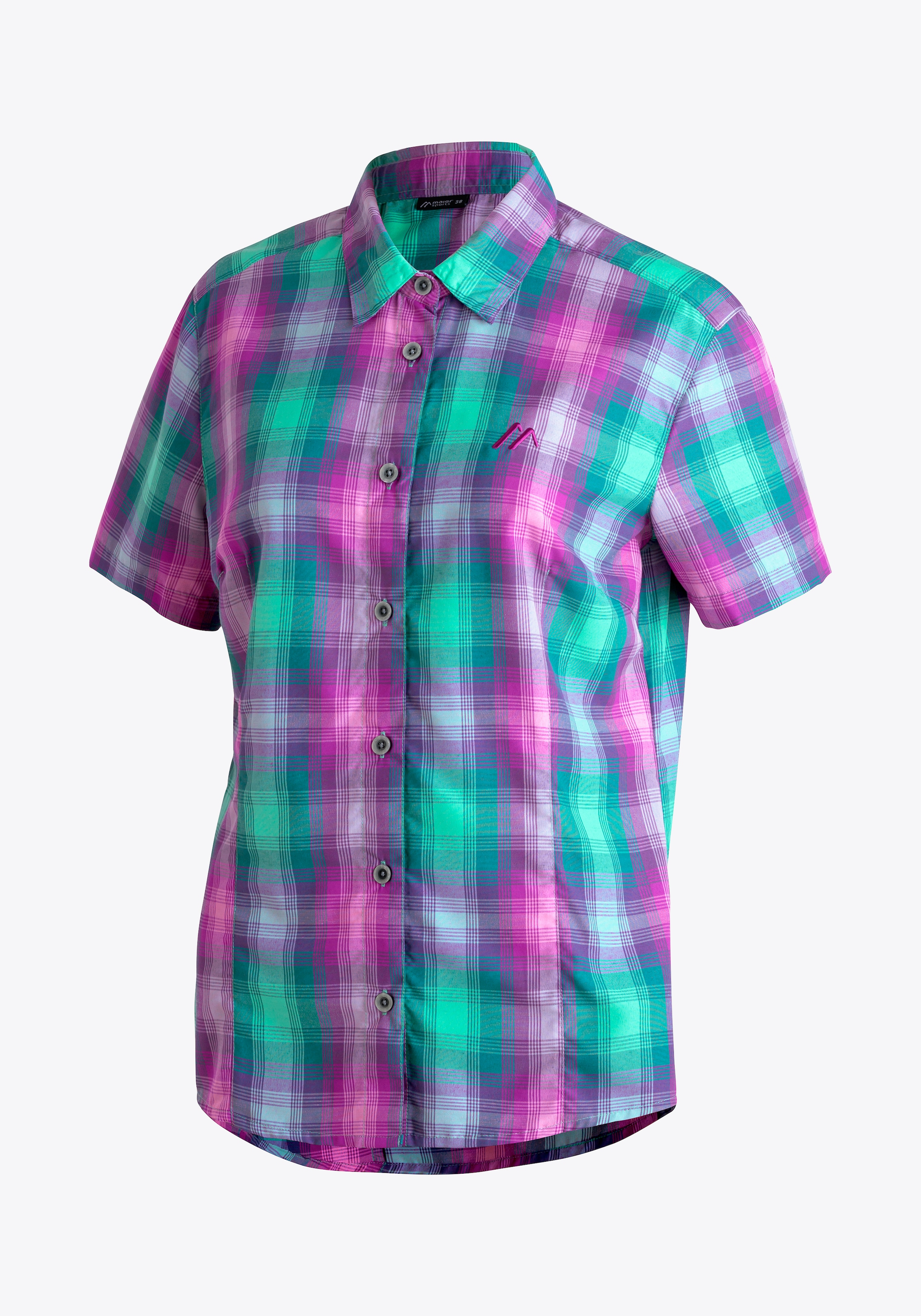 Maier Sports Funktionsbluse "Philina" Damen Bluse, leichte Kurzarmbluse, Blusen-Shirt, Karobluse, Reg Fit
